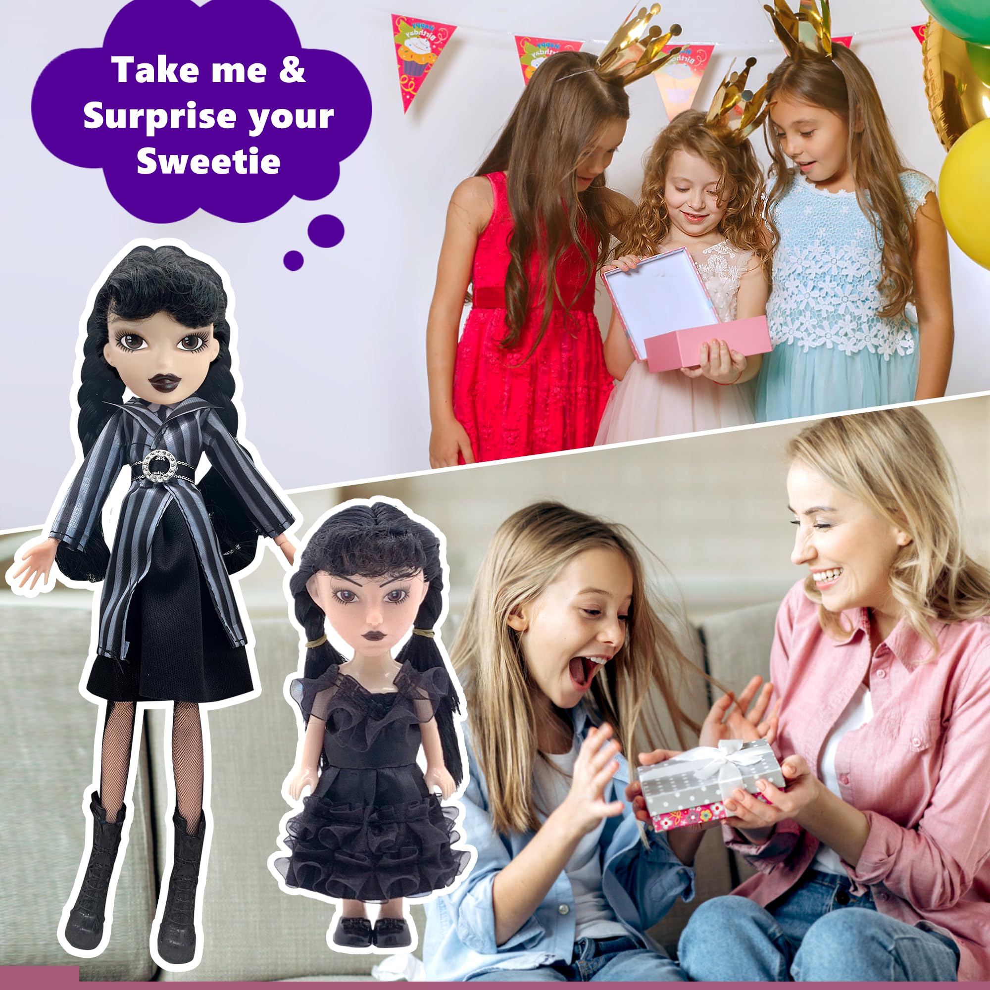 Foto 8 pulgar | Muñecas Wednesday Addams Made To Move De 29 Cm Con 2 Vestidos Para Niños - Venta Internacional.