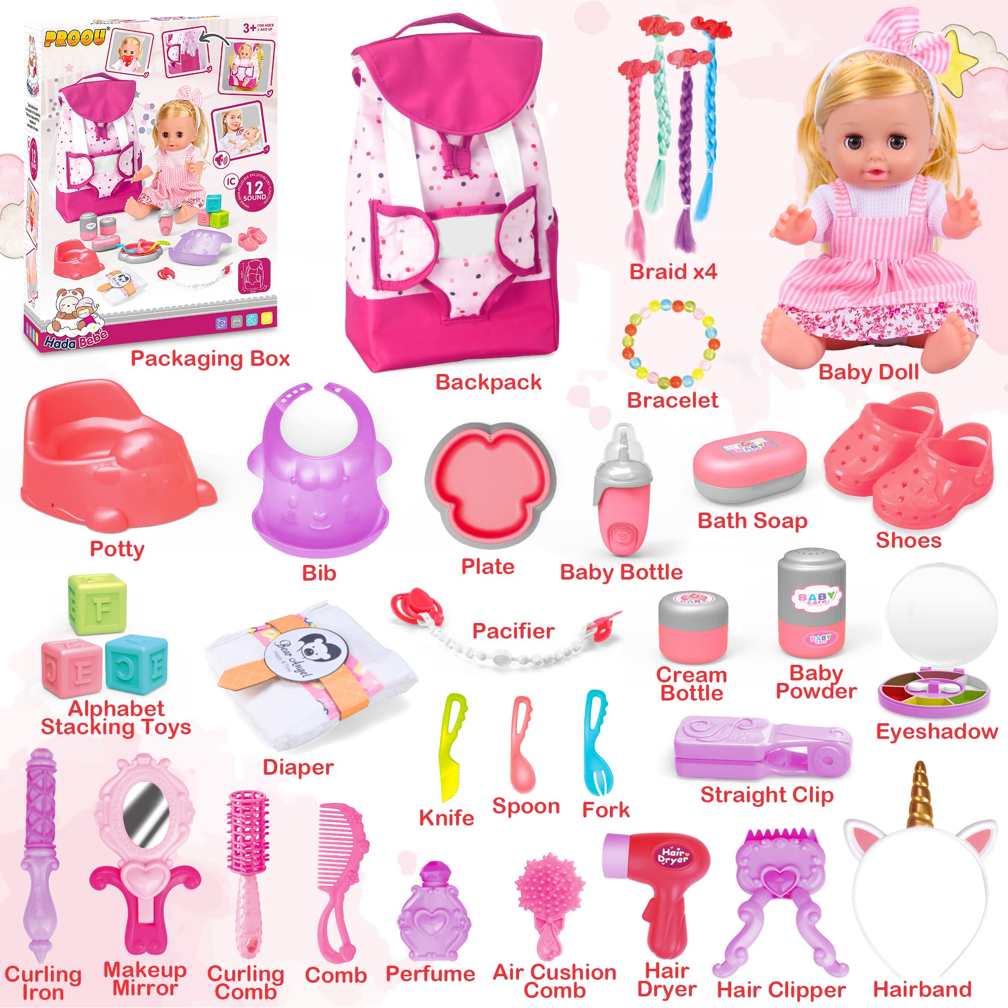 Foto 3 pulgar | Set de Juguetes para Muñecas Proou Baby Care & Peluquería con 35 Piezas- Venta Internacional