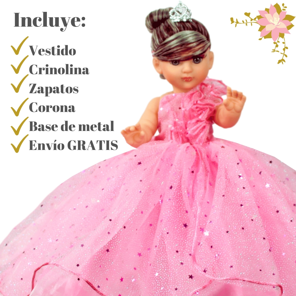 Foto 3 pulgar | Muñeca Quinceañera Recuerdo 15 Año Rosa Pastel Baby 33 Cm