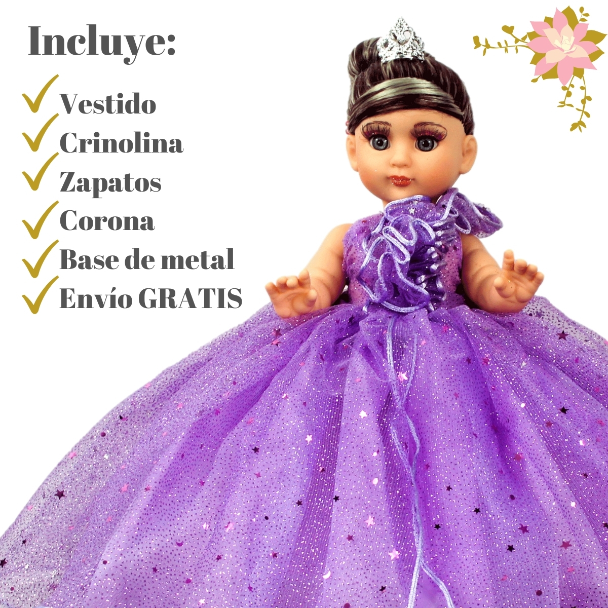 Foto 3 pulgar | Muñeca Quinceañera Recuerdo 15 Años Lila 33 Cm