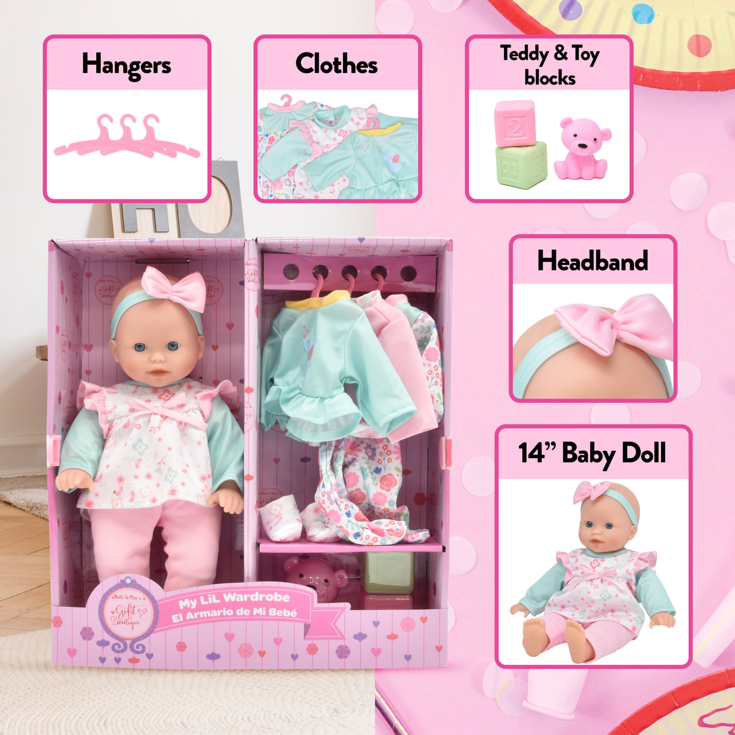 Foto 4 pulgar | Baby Doll Gift Boutique, Cuerpo Suave De 35 Cm Con 4 Atuendos Y Accesorios - Venta Internacional.