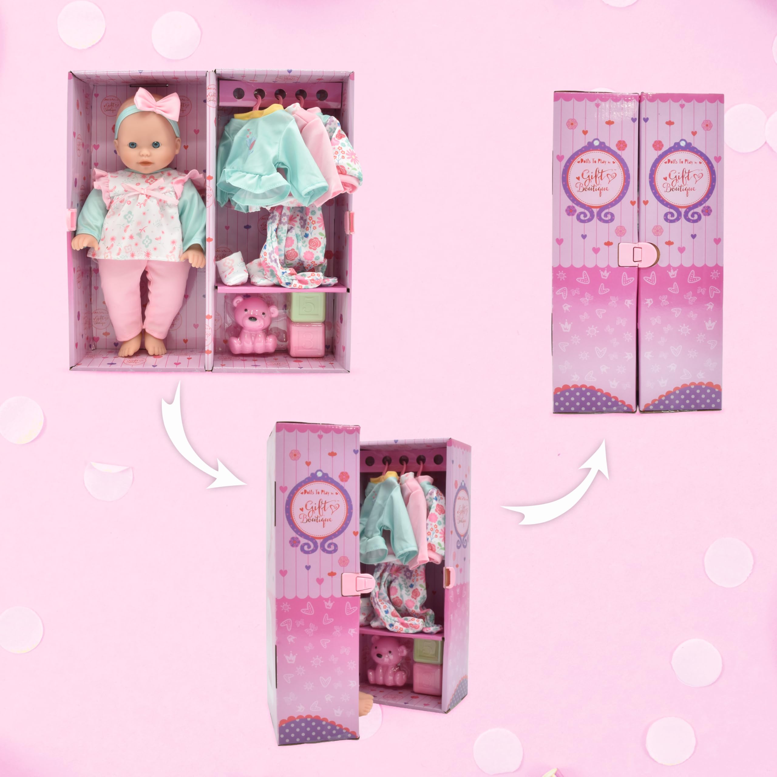 Foto 7 pulgar | Baby Doll Gift Boutique, Cuerpo Suave De 35 Cm Con 4 Atuendos Y Accesorios - Venta Internacional.