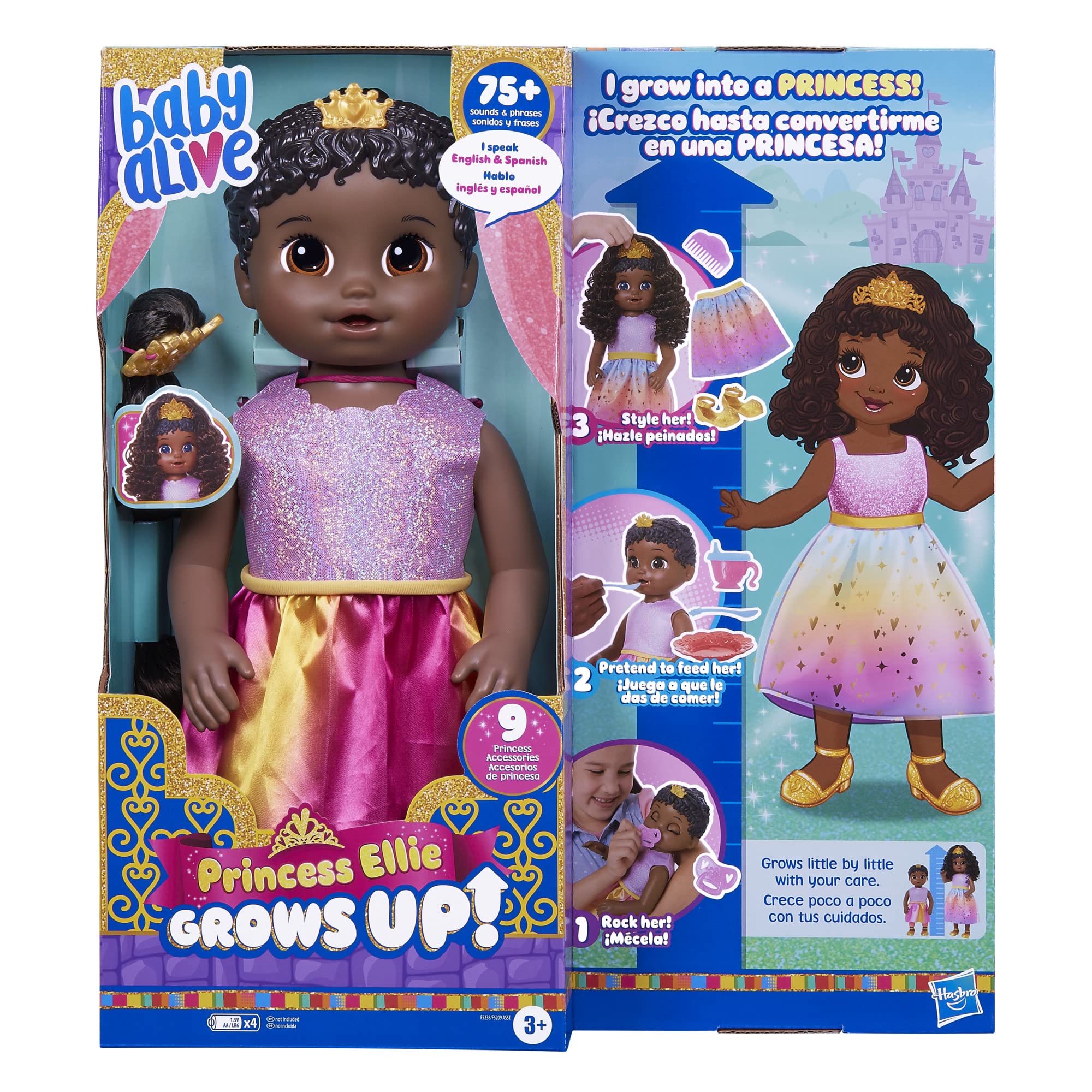Foto 2 pulgar | ¡la Princesa Ellie De Doll Baby Alive Crece! Pelo Negro De 45 Cm - Venta Internacional.