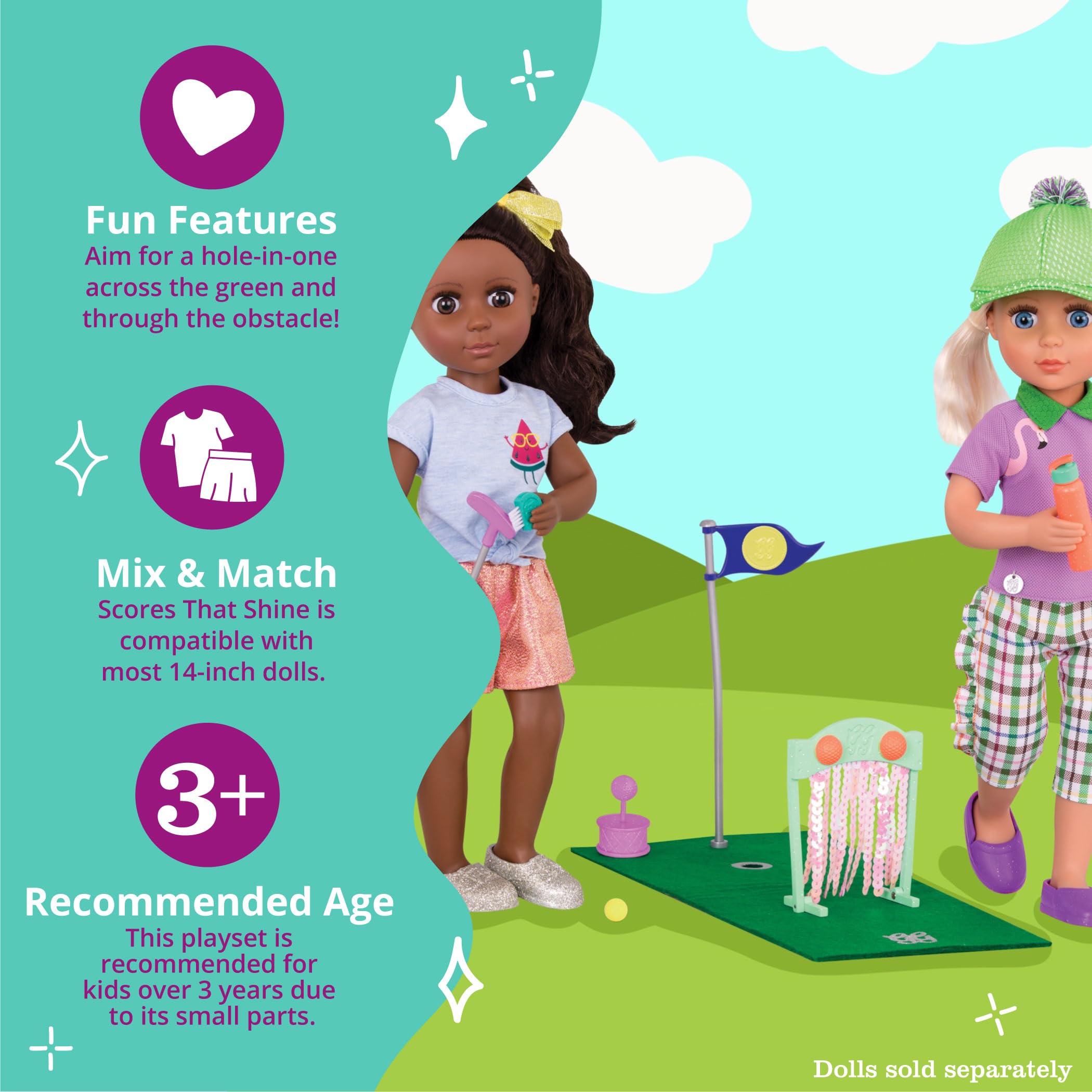 Foto 5 pulgar | Set De Minigolf Con Purpurina Para Niñas Con Puntajes Que Brillan Para Muñecas De 36,8 Cm - Venta Internacional.