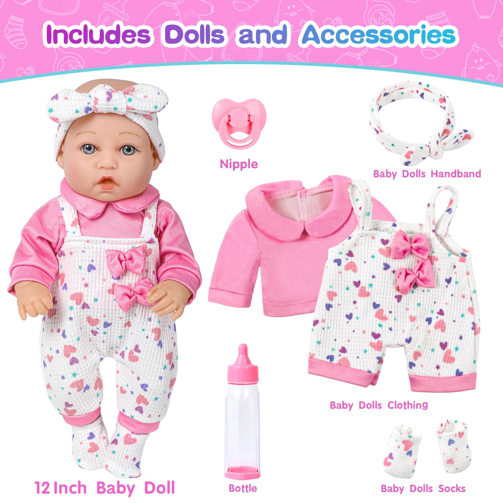 Foto 3 pulgar | Baby Doll Xfeyue De 12 Pulgadas Con Ropa, Chupete Y Biberón - Venta Internacional.