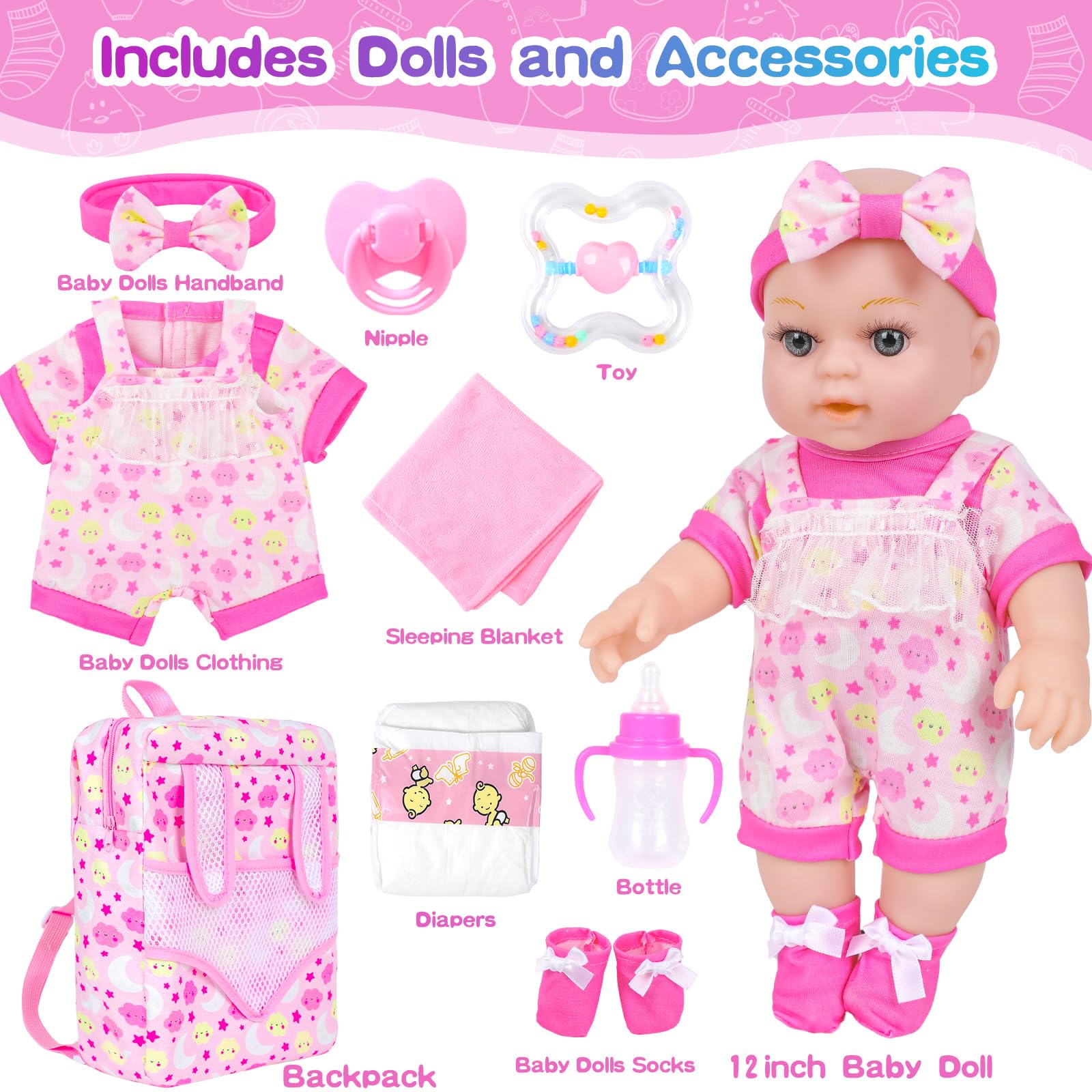 Foto 3 pulgar | Set De Juego Baby Doll Xfeyue De 30 Cm Con Mochila Y Accesorios - Venta Internacional.