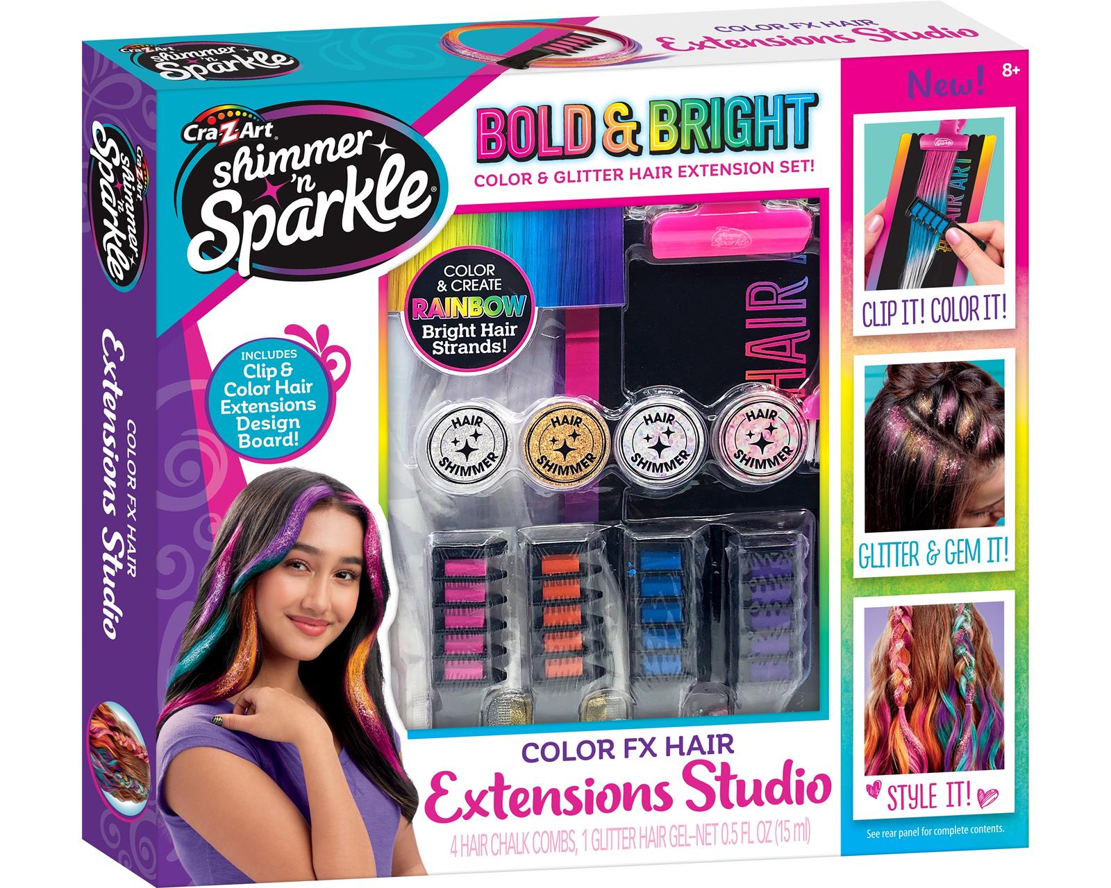 Set de Juego Cra-Z-Art para Niñas Shimmer And Sparkle Estación de Extensiones para Cabello con Glitter
