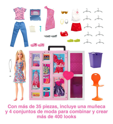 Foto 4 pulgar | Barbie Dream Closet 36 Piezas Muñeca Incluida Mattel