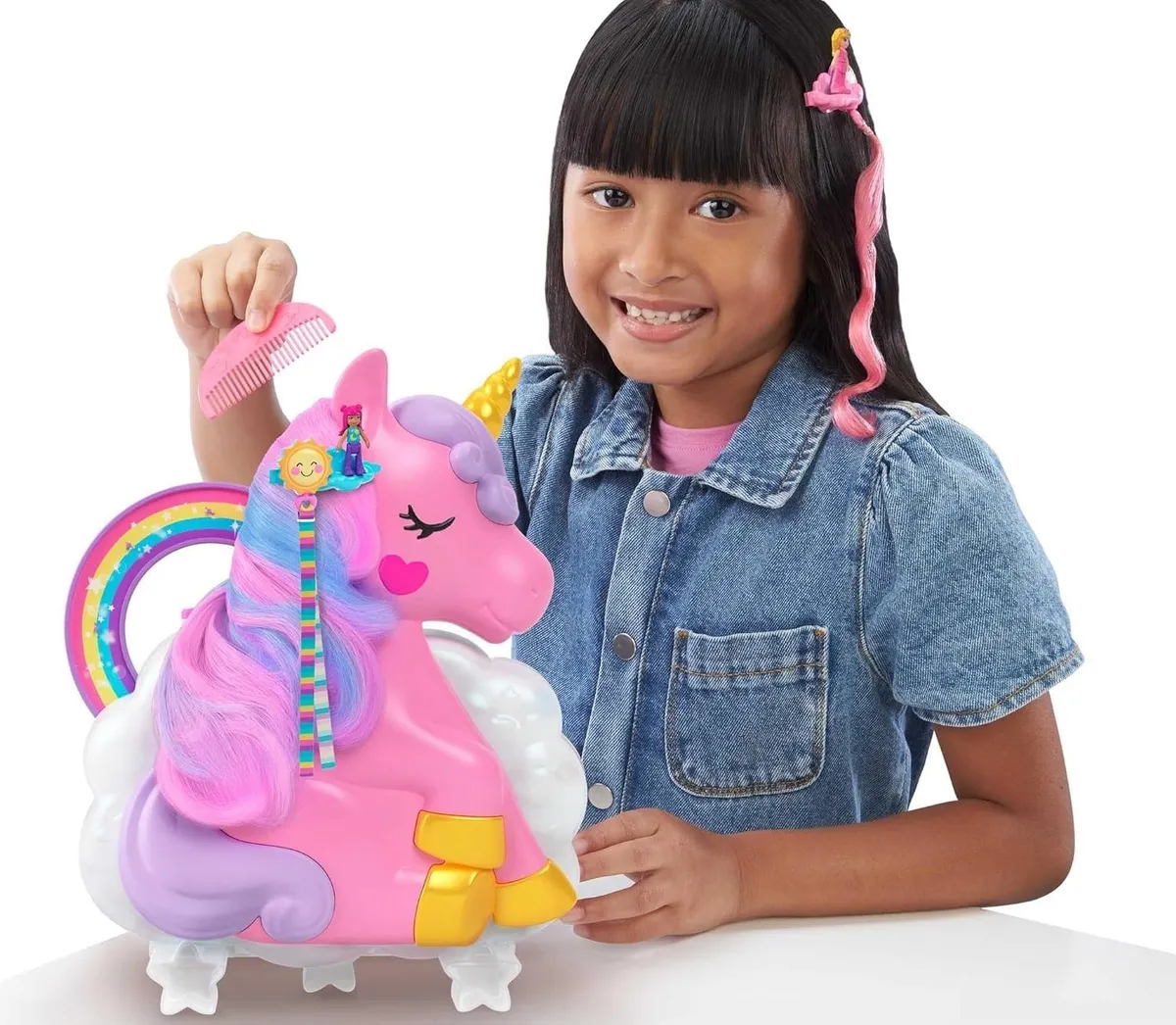 Foto 2 | Polly Pocket Juguete De Viaje 2 En 1  Diseño De Unicornio