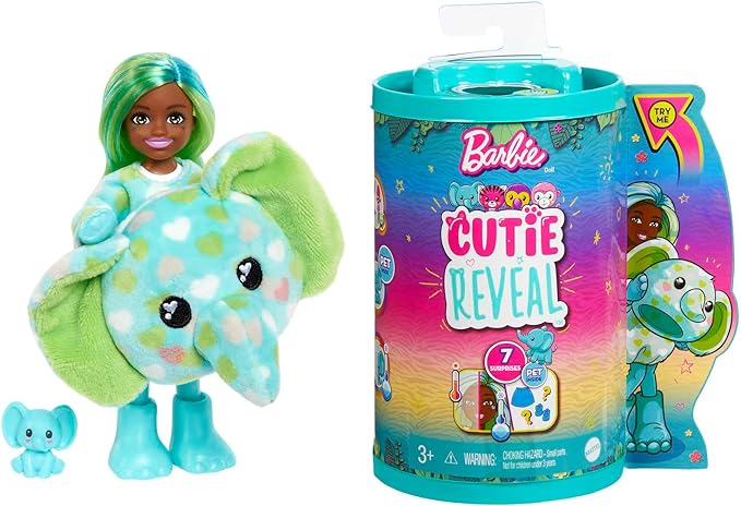 Foto 2 pulgar | Barbie Cutie Reveal Chelsea - Muñeca Pequeña, Disfraz De Elefante De La Serie Jungle, 7 Sorpresas Incluyen Min