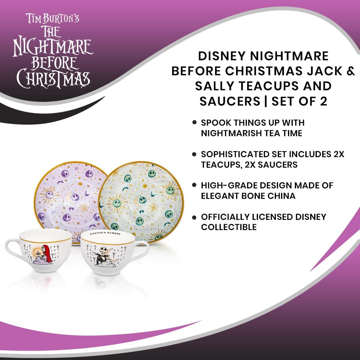 Foto 7 | Set De Tazas De Té Y Platillos Disney The Nightmare Before Christmas - Venta Internacional.