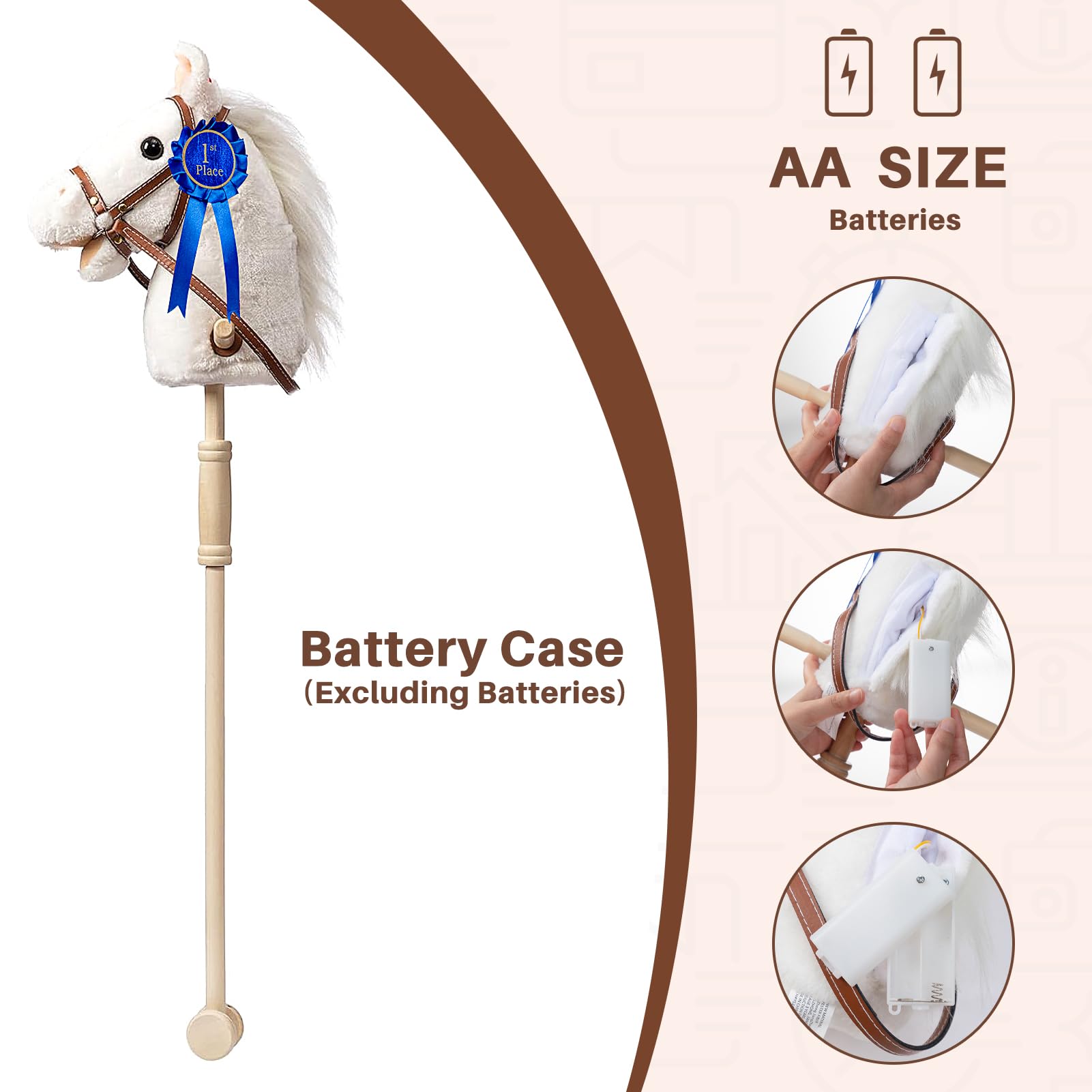Foto 5 pulgar | Palo De Peluche Con Forma De Caballo Hollyhome, Blanco, Con Cinta Desmontable, 91 Cm - Venta Internacional.