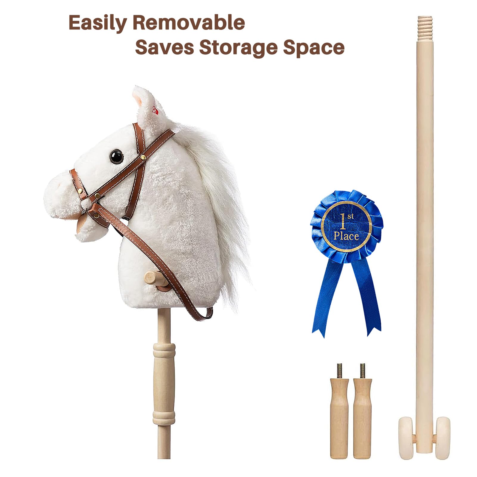 Foto 7 pulgar | Palo De Peluche Con Forma De Caballo Hollyhome, Blanco, Con Cinta Desmontable, 91 Cm - Venta Internacional.