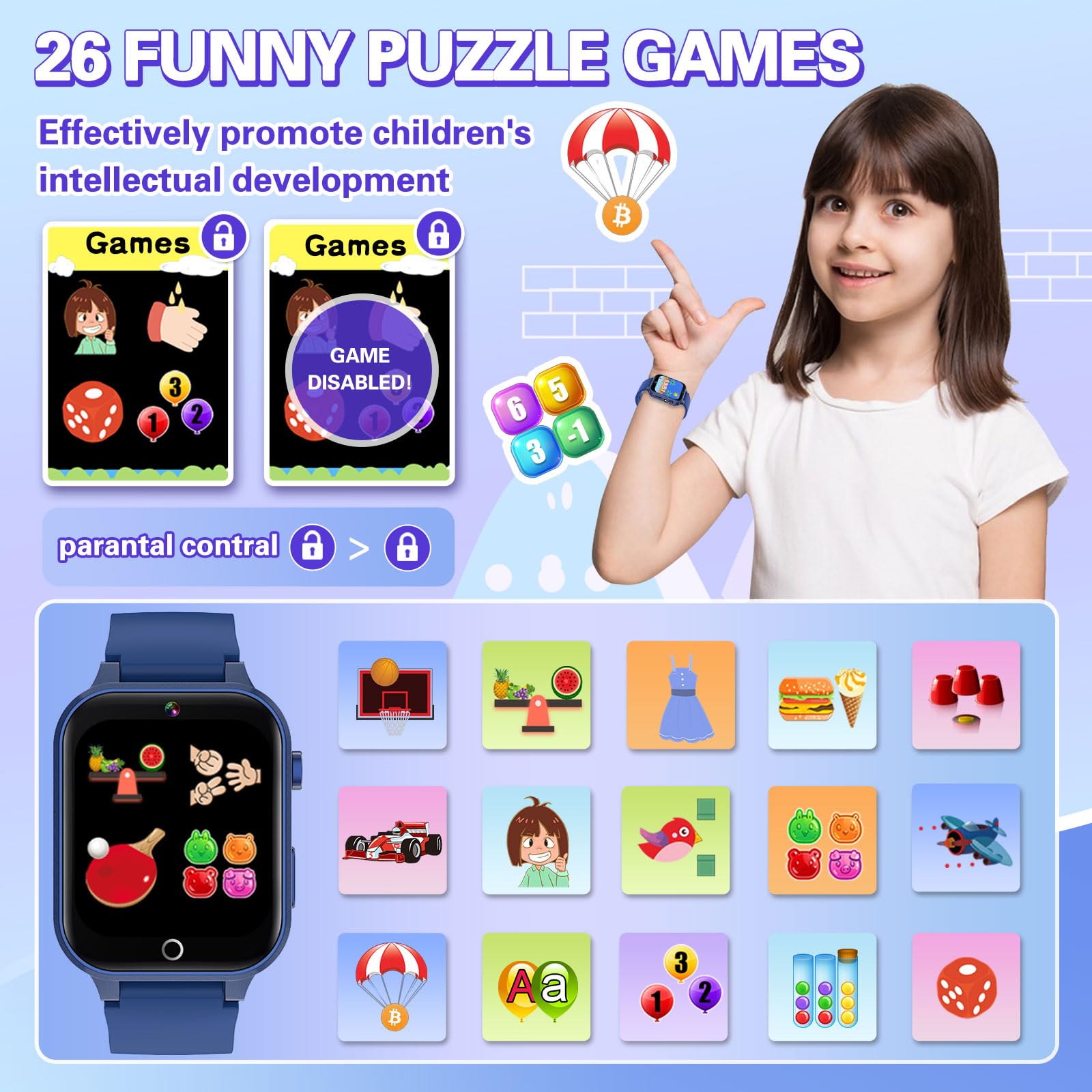 Foto 4 pulgar | Reloj Inteligente Vakzovy Kids Con 26 Juegos De Rompecabezas, Cámara Hd Mp3 - Venta Internacional.