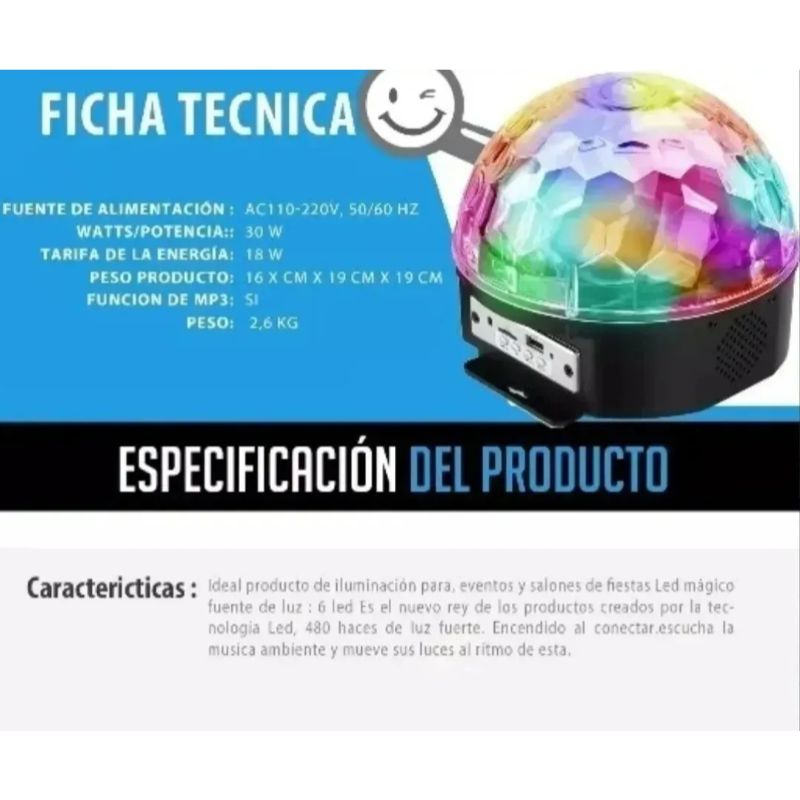 Foto 4 pulgar | Luces Mágicas Disco Ball con Bluetooth 30 W Ac110-220v - Venta Internacional