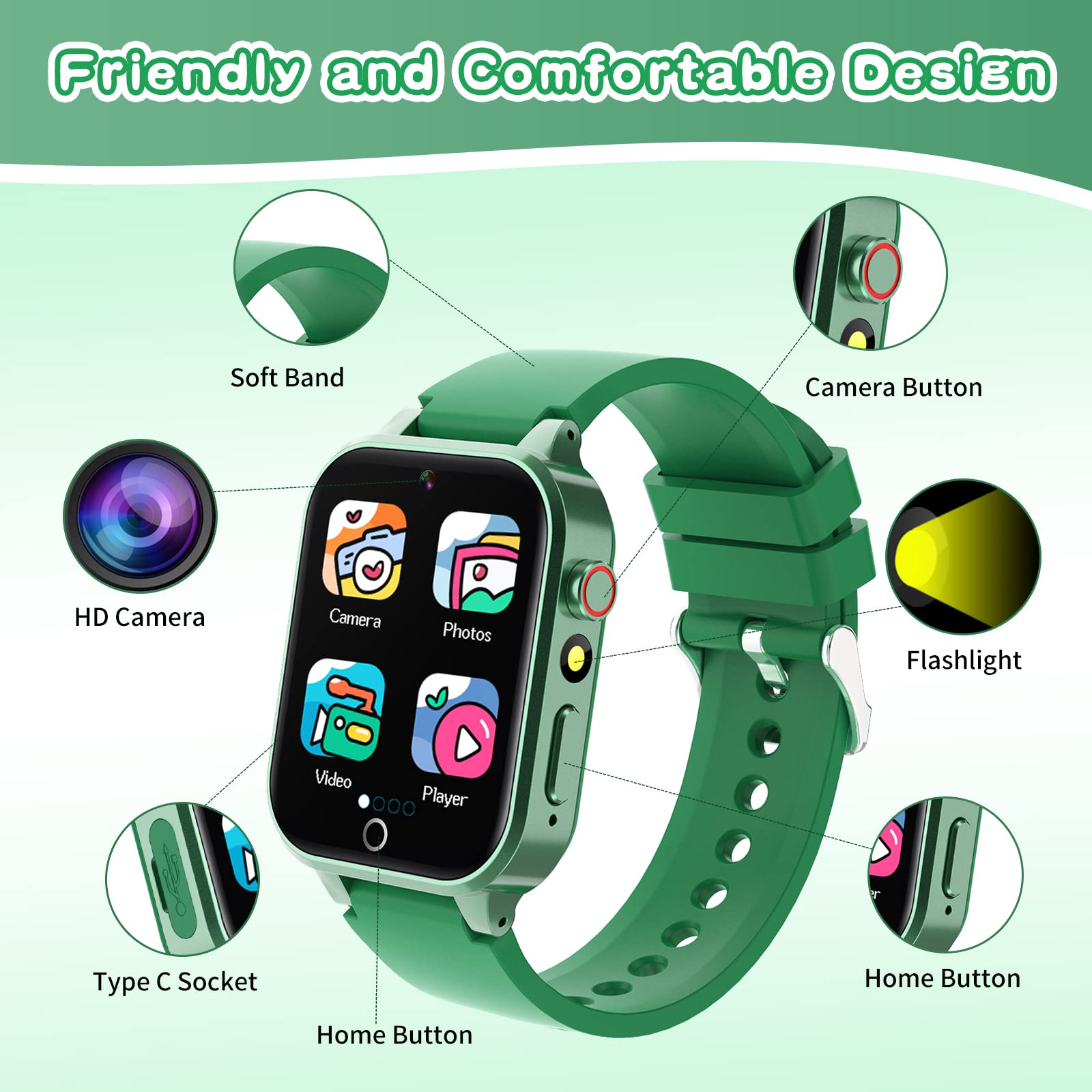 Foto 6 pulgar | Reloj Inteligente Cosjoype con Reproductor de Música Verde - Venta Internacional