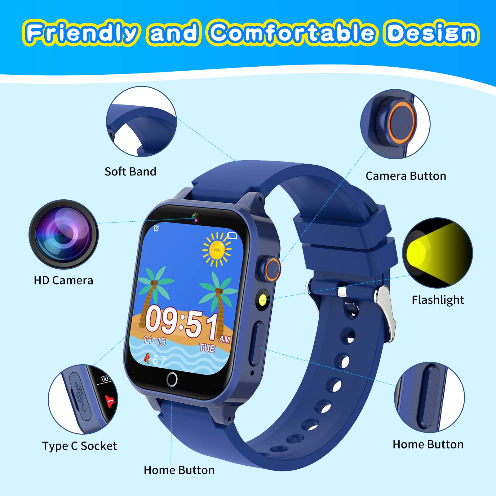 Foto 8 pulgar | Reloj Inteligente Cosjoype Upgrade Kids con Cámara Hd para 26 Juegos De Rompecabezas - Venta Internacional