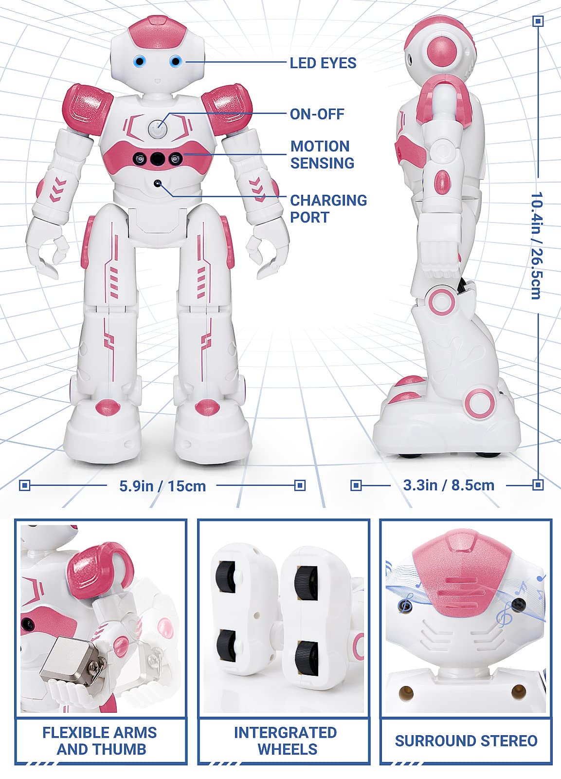 Foto 3 pulgar | Control Remoto Rc Robot Kingsdragon Con Sensor De Gestos, Color Rosa - Venta Internacional.