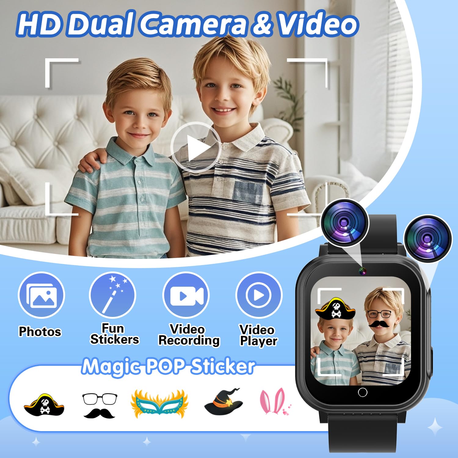 Foto 6 pulgar | Reloj Inteligente Cosjoype con Juegos y Cámara Dual HD Resistente al Agua  para Niños - Venta Internacional