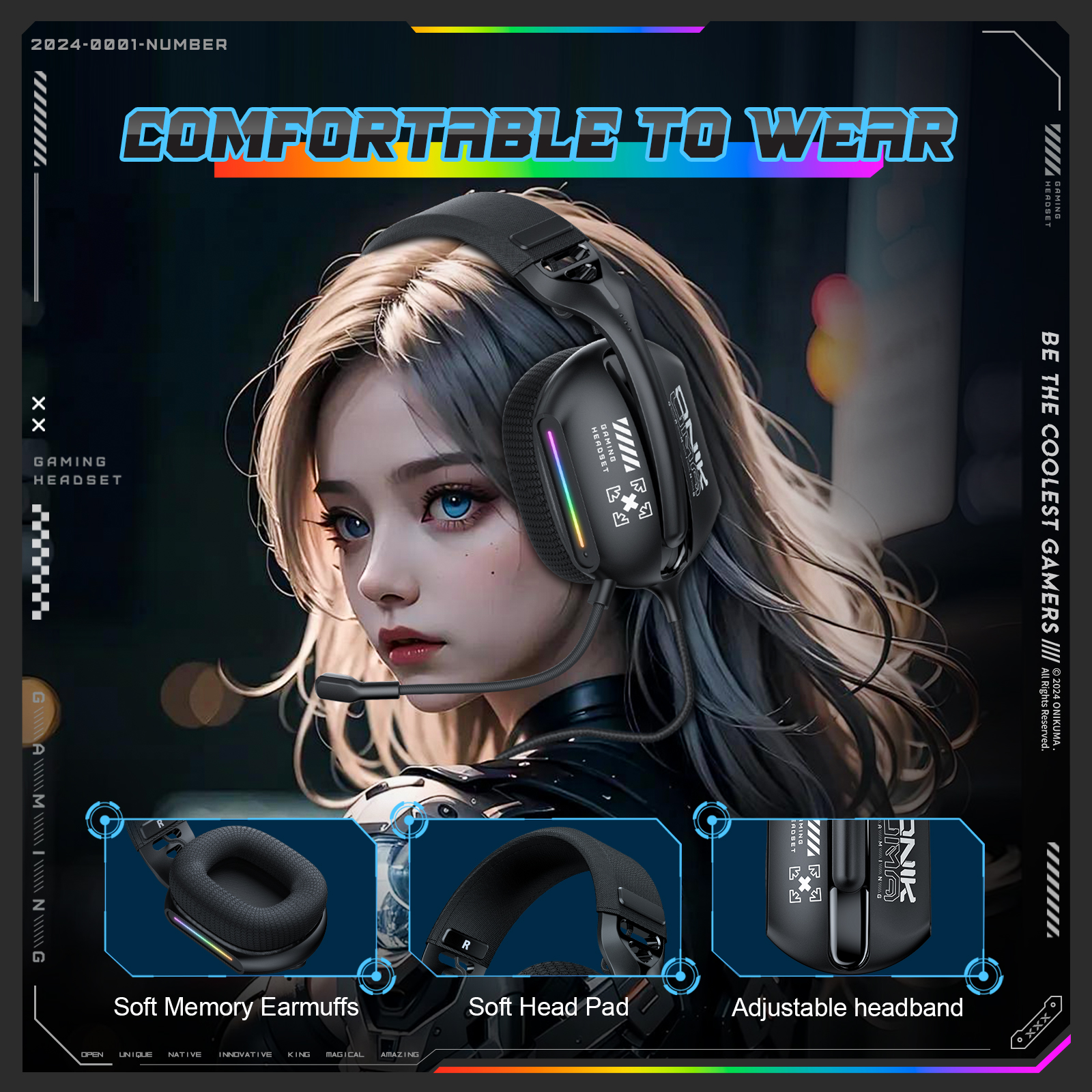 Foto 8 pulgar | Auriculares Para Juegos Onikuma X12 Con Cable Y Luces De Respiración - Venta Internacional.