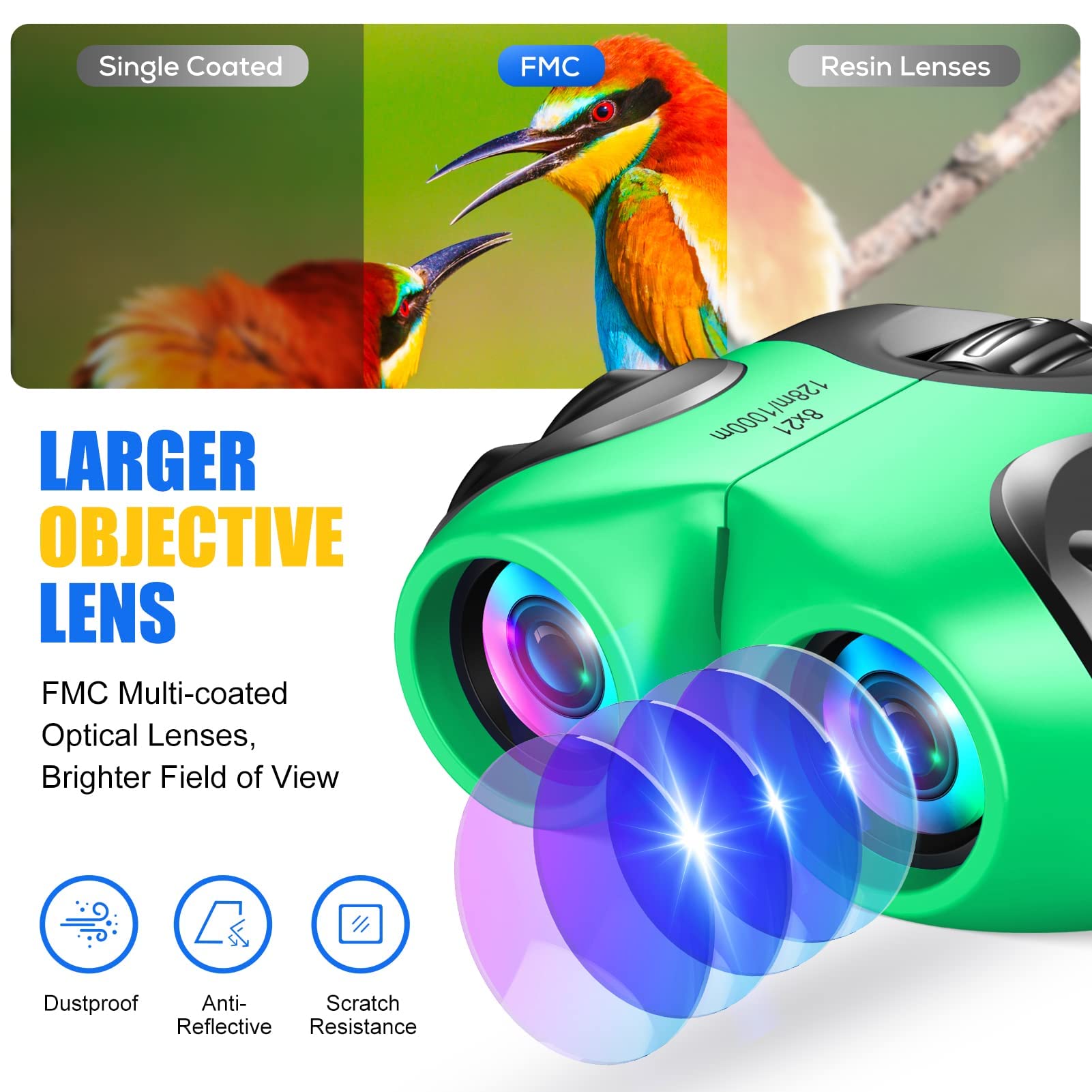 Foto 4 | Binocular ¡vamos! Dimy Compact A Prueba De Agua Para Niños, Color Verde - Venta Internacional.