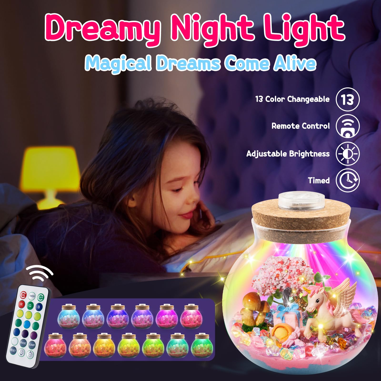 Foto 2 | Kit De Terrario Hollyhi Light Up Unicorn Para Niños Con Luz Nocturna - Venta Internacional.