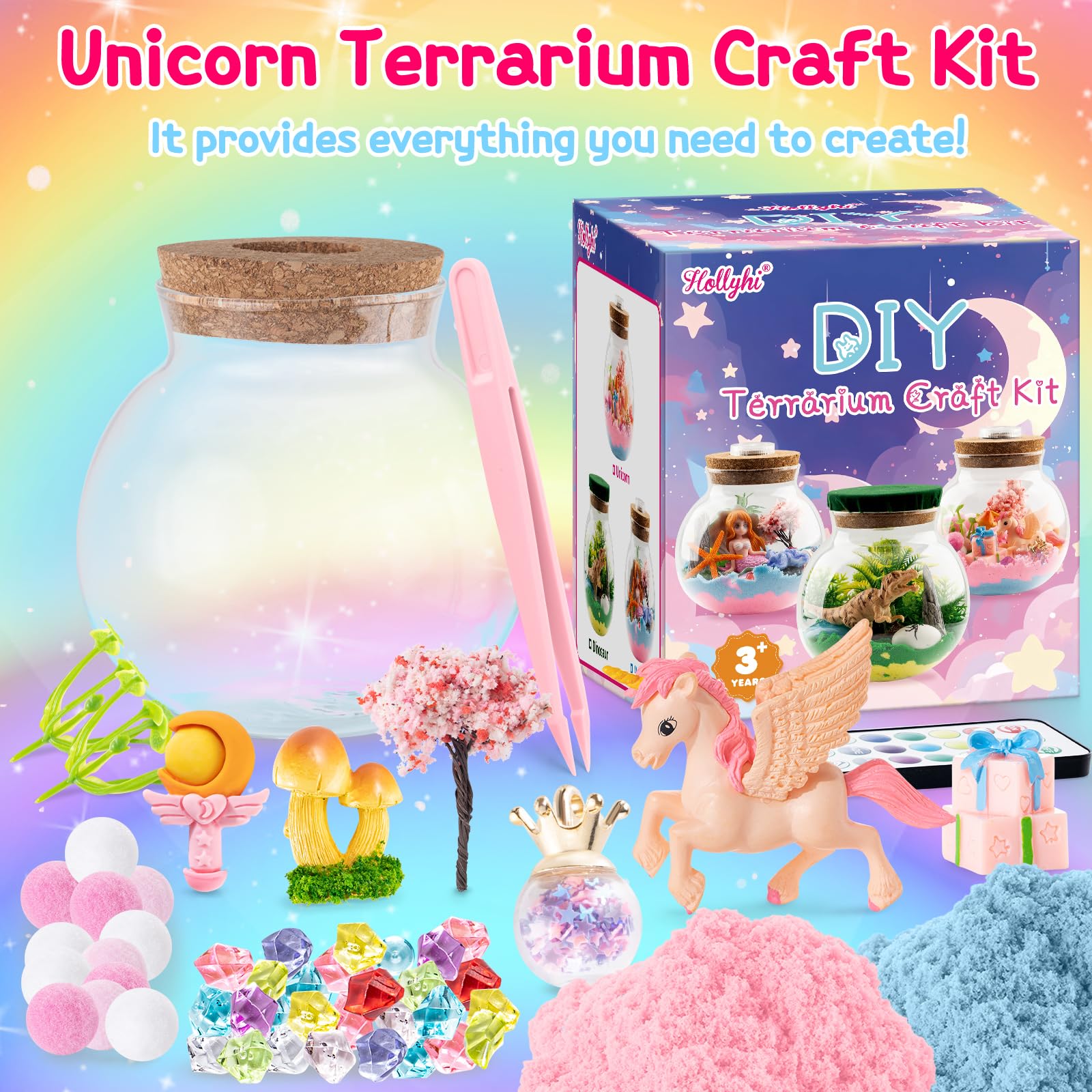 Foto 5 pulgar | Kit De Terrario Hollyhi Light Up Unicorn Para Niños Con Luz Nocturna - Venta Internacional.