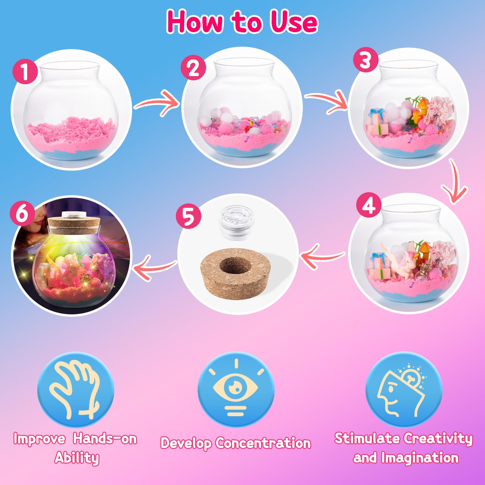 Foto 7 pulgar | Kit De Terrario Hollyhi Light Up Unicorn Para Niños Con Luz Nocturna - Venta Internacional.