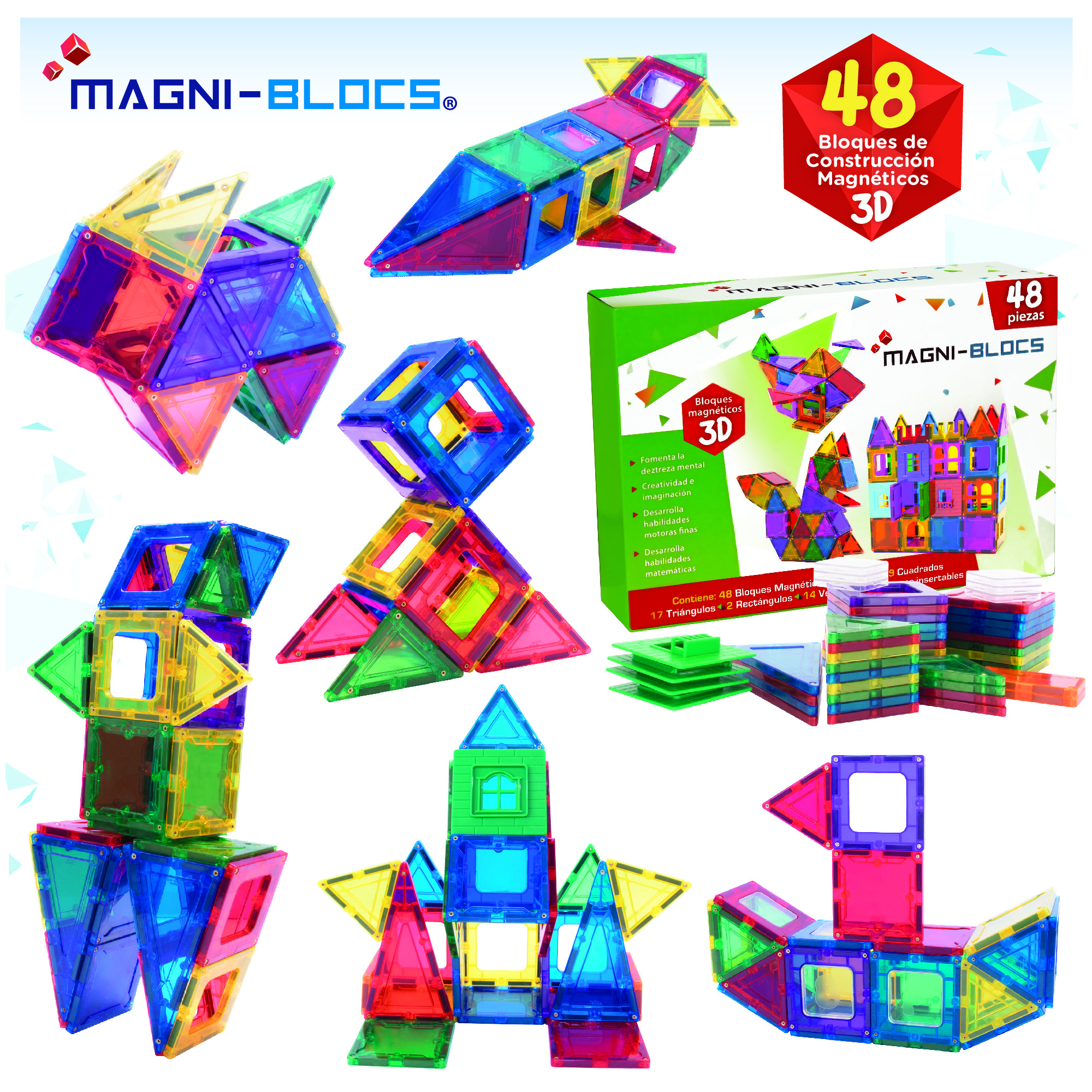 Foto 3 pulgar | Juego de Bloques de Construcción Magnéticos Magni Blocs con 48 Piezas