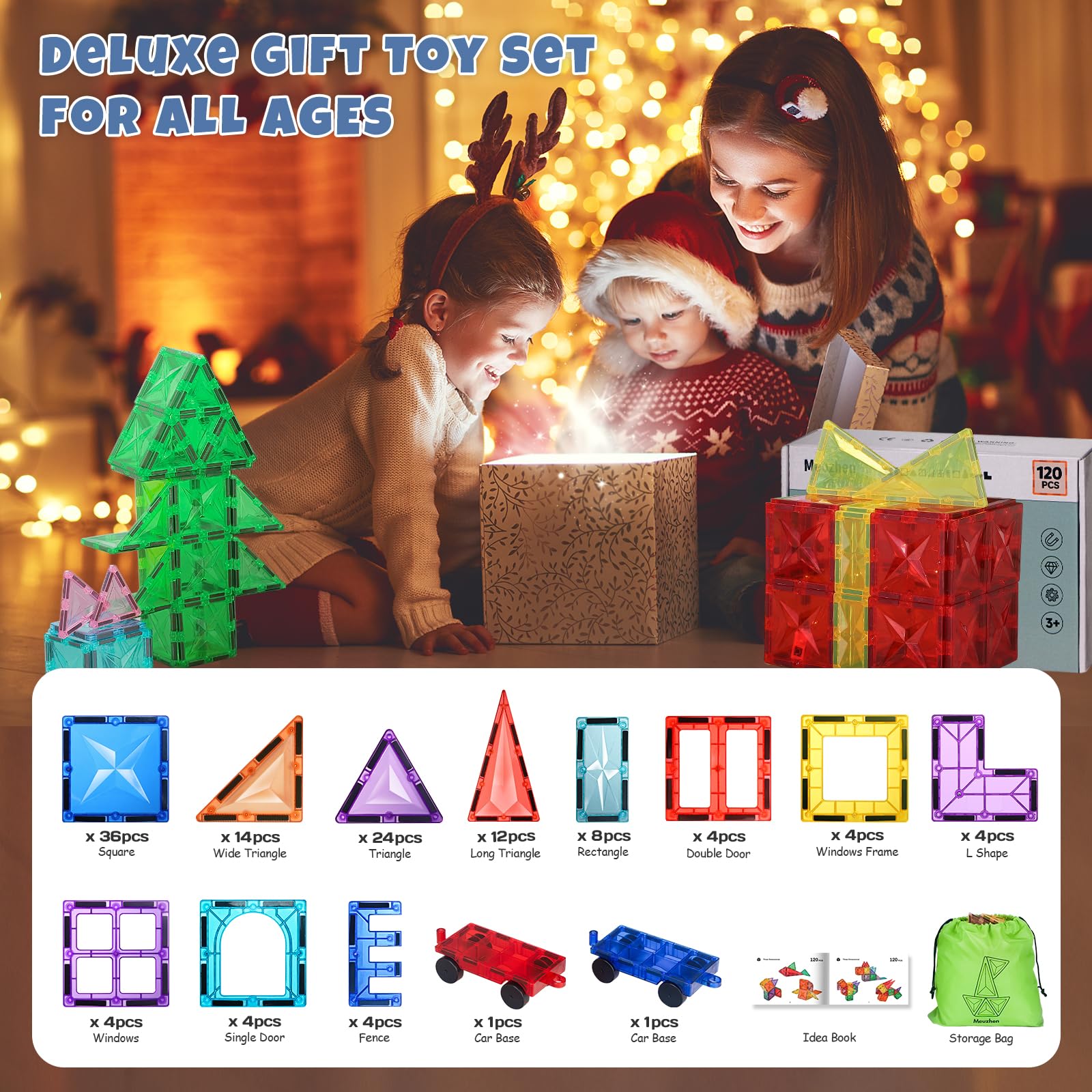 Foto 7 pulgar | Venta Internacional - Juego De Azulejos Magnéticos Meuzhen 120 Piezas Con 2 Coches De Juguete De 3 A 8 Años