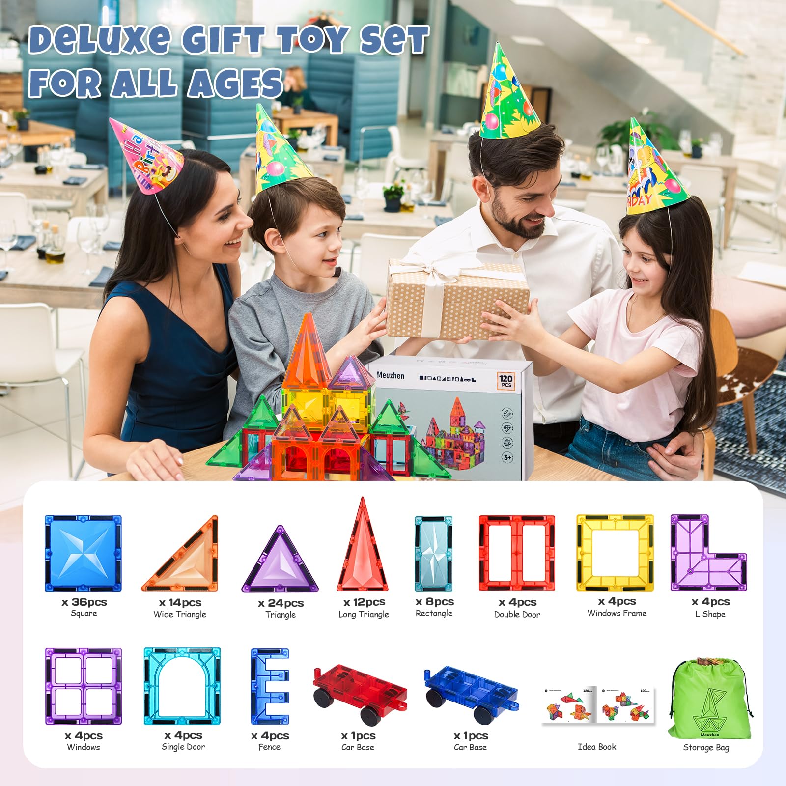 Foto 8 | Venta Internacional - Juego De Azulejos Magnéticos Meuzhen 120 Piezas Con 2 Coches De Juguete De 3 A 8 Años