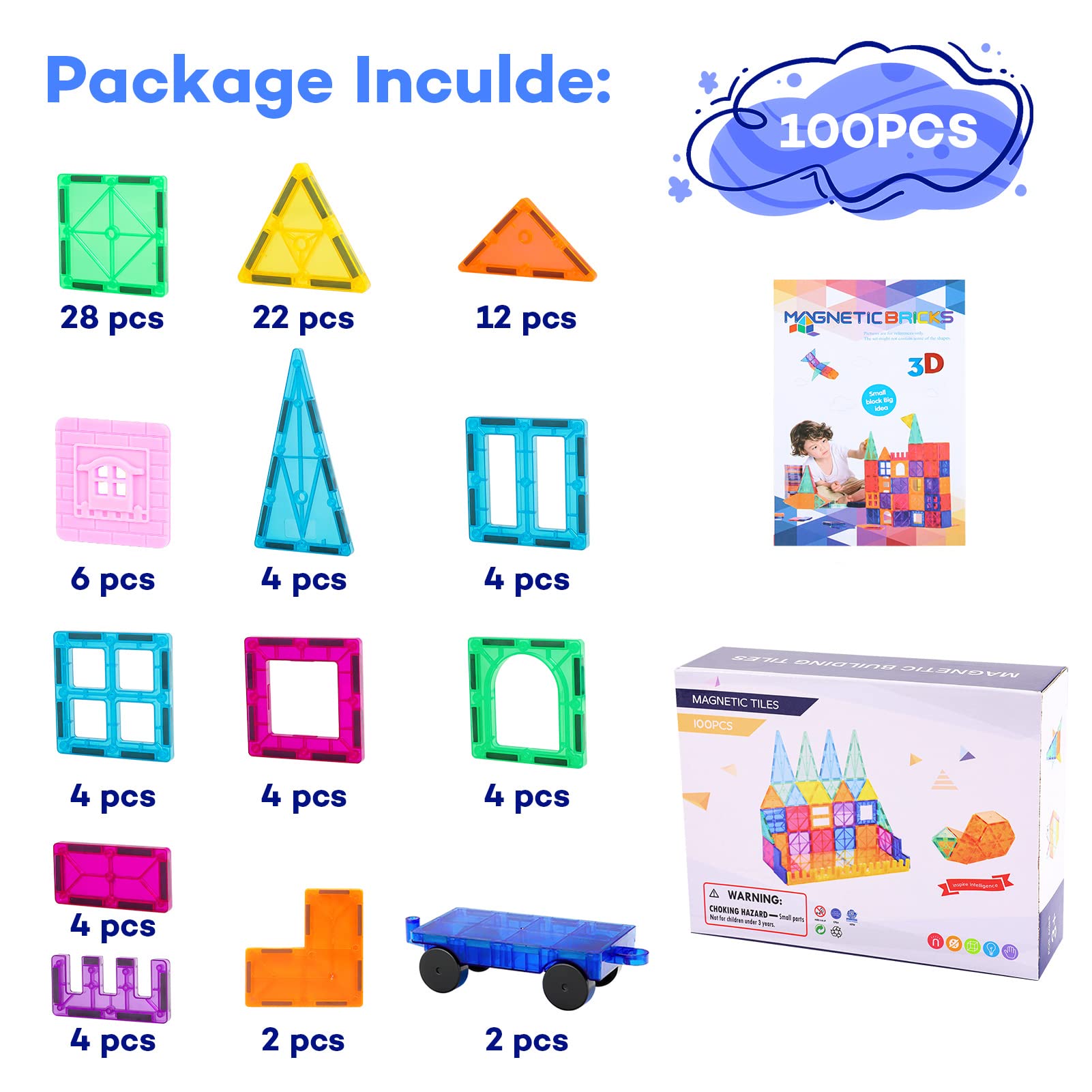 Foto 8 pulgar | Venta Internacional - Bloques Magnéticos Para Apilar Azulejos Anbalulu, 100 Unidades, Para Niños