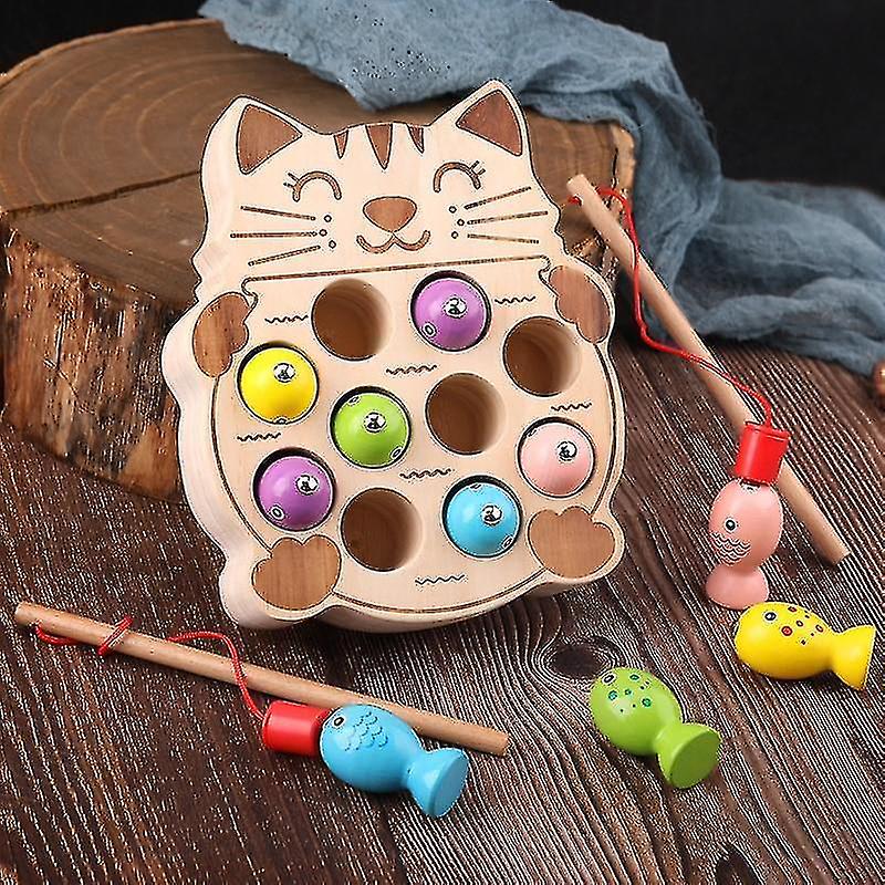 Foto 3 pulgar | Venta Internacional - Juego Magnético De Pesca Para Gatitos, Juguetes Educativos De Madera Para Niños