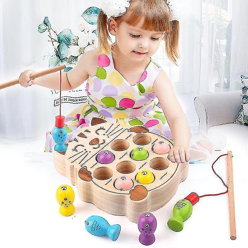 Foto 4 pulgar | Venta Internacional - Juego Magnético De Pesca Para Gatitos, Juguetes Educativos De Madera Para Niños
