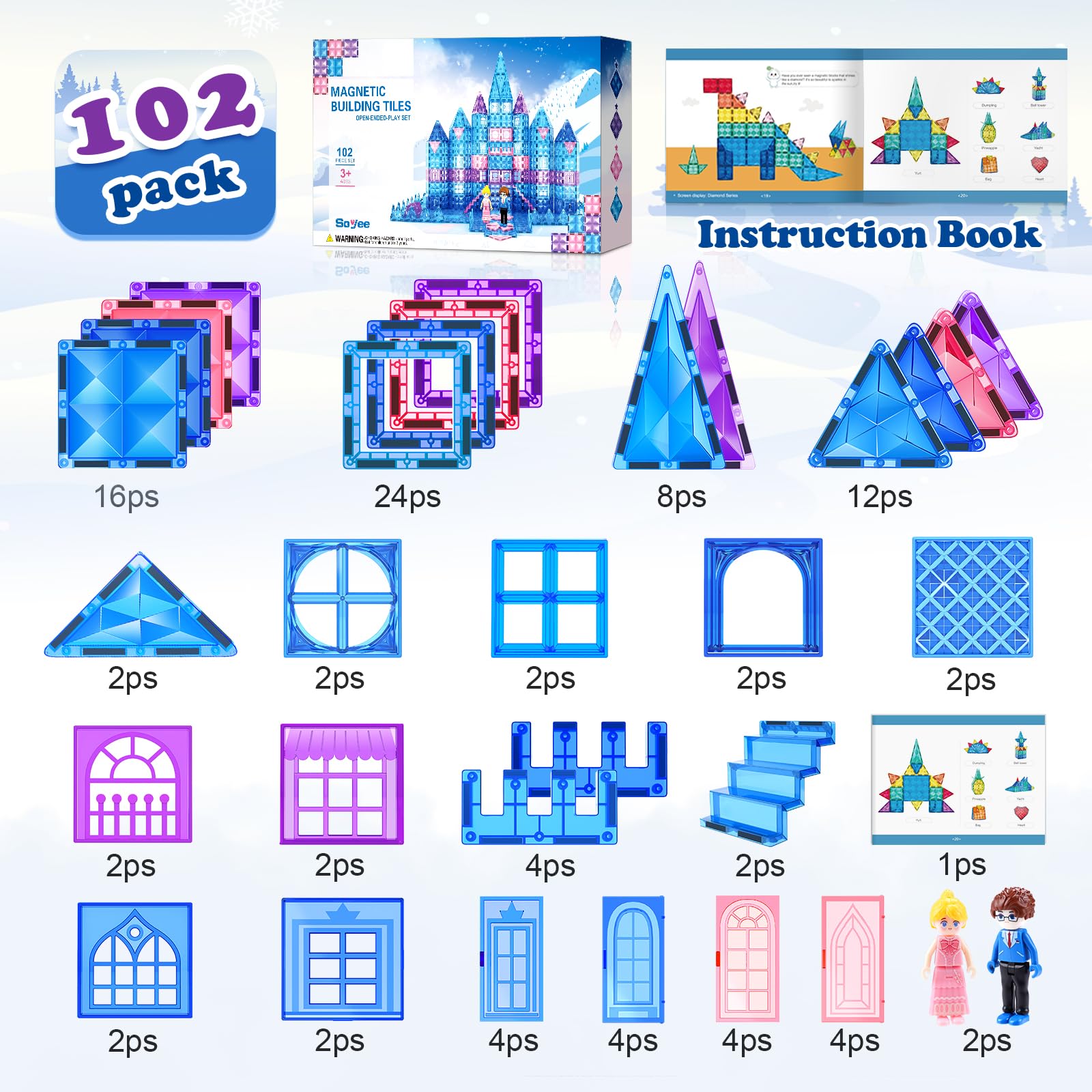 Foto 5 pulgar | Venta Internacional - Azulejos Magnéticos Frozen Toys 102 Piezas Con Muñecas Princess Castle