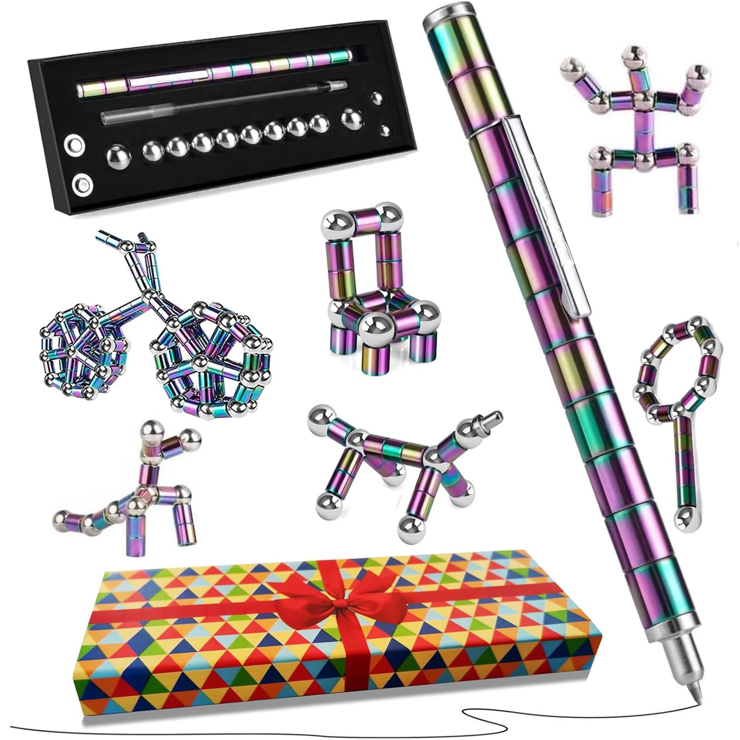 Venta Internacional - Bolígrafo Fidget Cyclty Con Anillos, Bolas De Acero Y Caja De Regalo