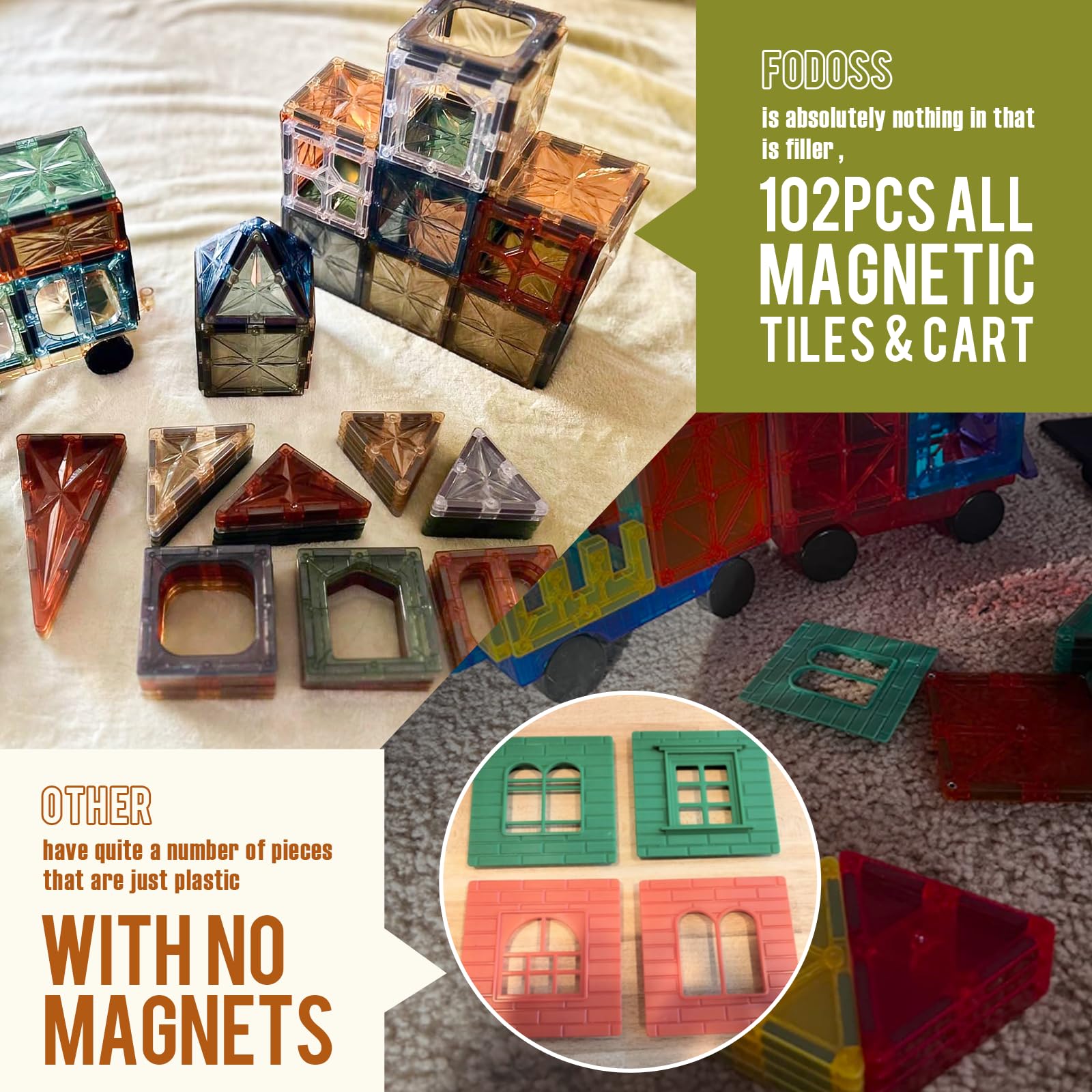 Foto 3 pulgar | Venta Internacional - Juego De 102 Piezas De Magnetic Tiles Fodoss Para Niños Que Aprenden Stem