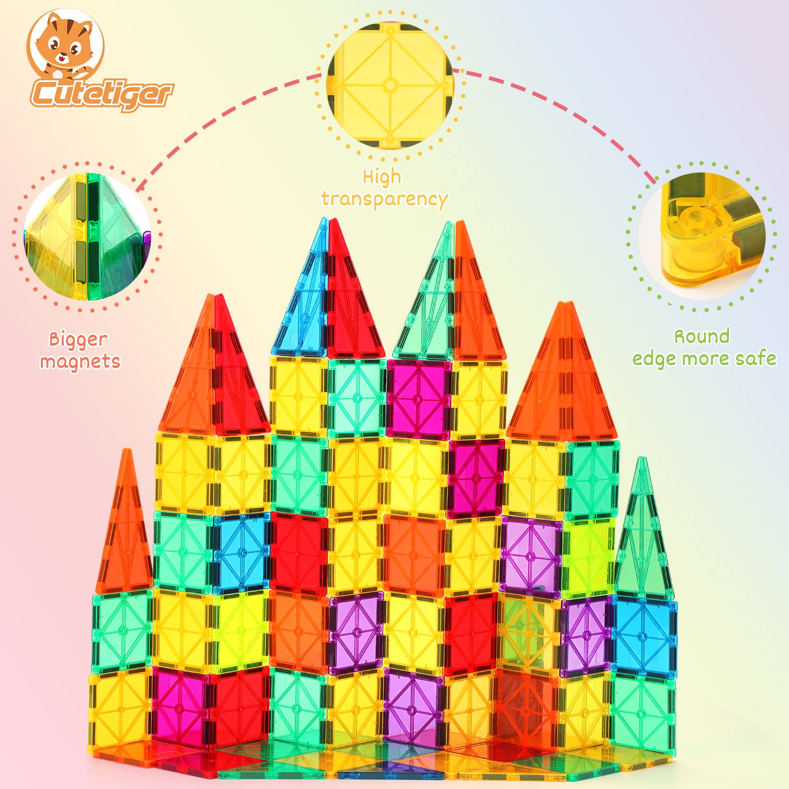Foto 6 pulgar | Venta Internacional - Juego De Azulejos Magnéticos Cutetiger, 100 Piezas, Juguetes Magnéticos Para Construir