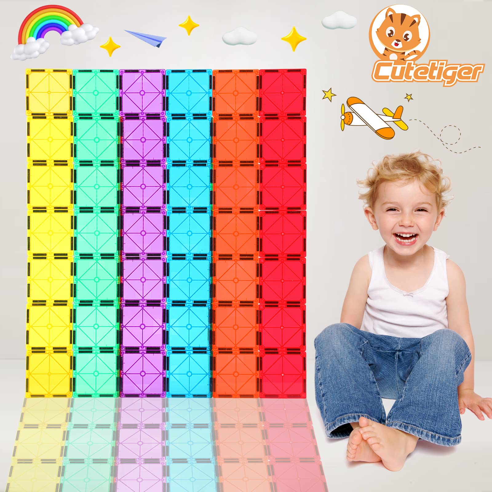 Foto 7 pulgar | Venta Internacional - Juego De Azulejos Magnéticos Cutetiger, 100 Piezas, Juguetes Magnéticos Para Construir