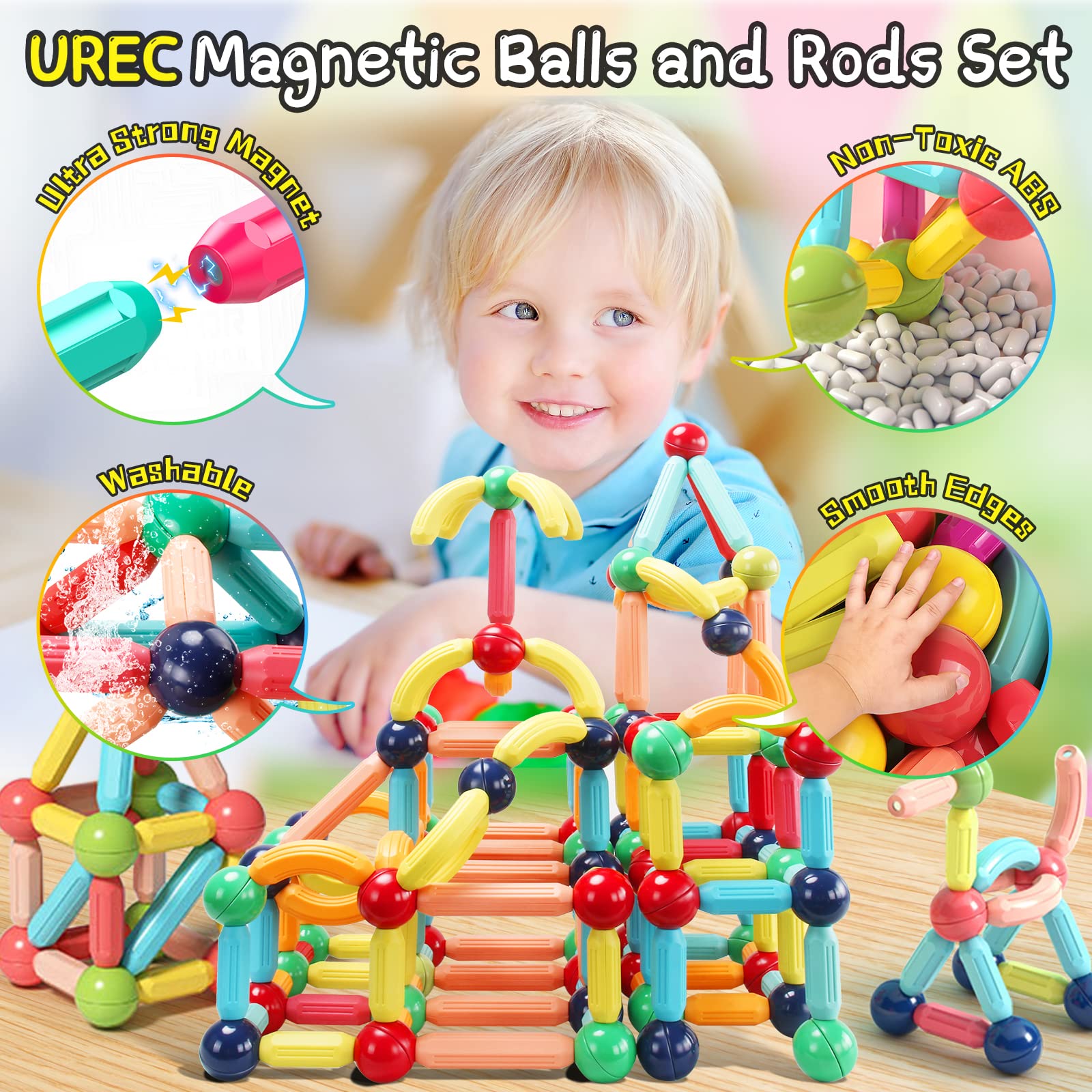 Foto 6 pulgar | Venta Internacional - Juguetes De Construcción Urec Con Bloques Magnéticos, 64 Unidades, Para Niños De 1 A 4 Años