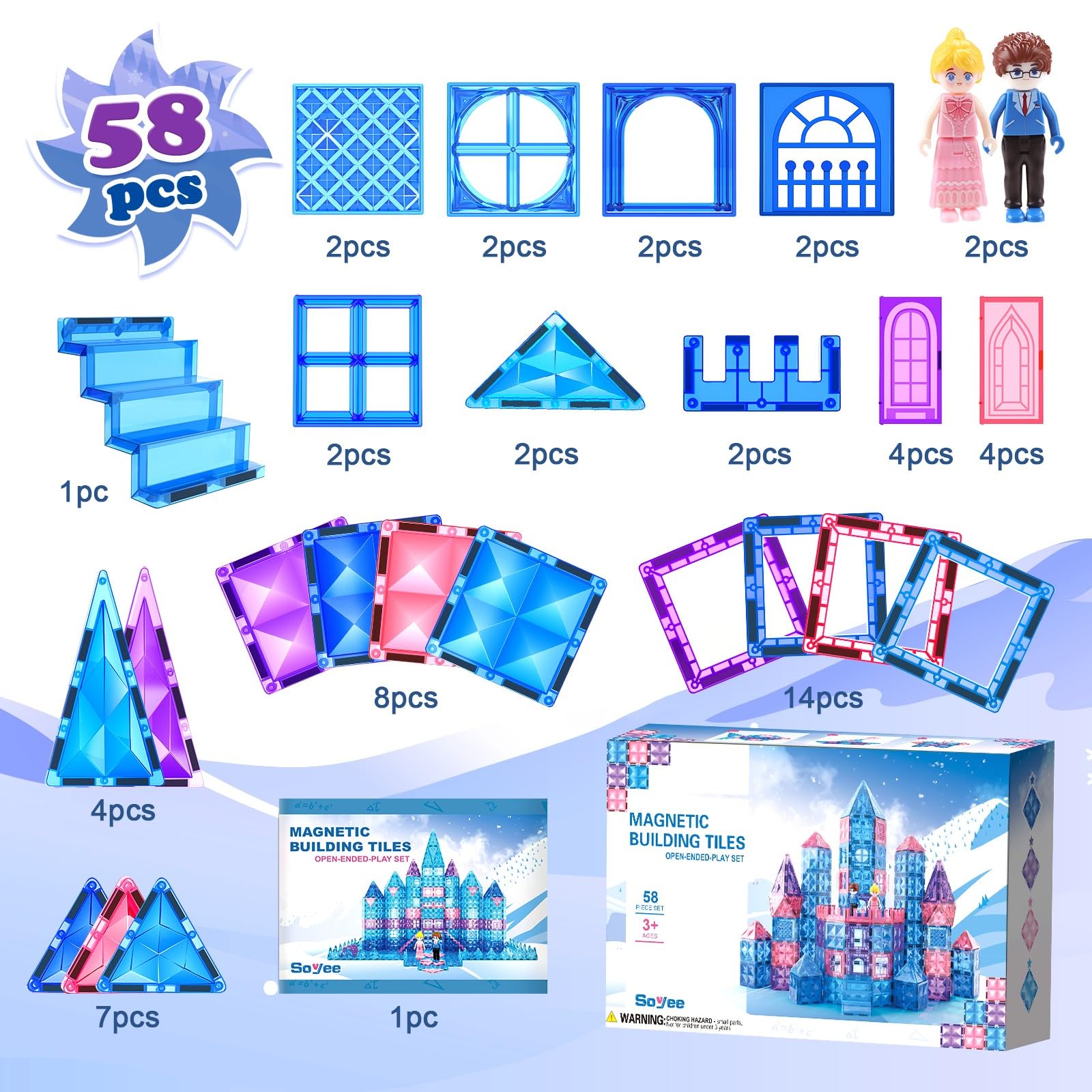 Foto 3 | Venta Internacional - Baldosas Magnéticas Soyee Diamond Frozen Castle, 58 Piezas, De 3 A 8 Años