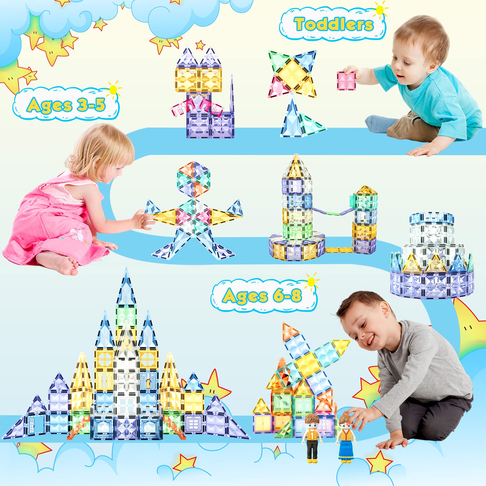 Foto 7 | Venta Internacional - Set De Construcción De Castillos Con Azulejos Magnéticos Soyee, 82 Piezas, Con Muñecas De 3