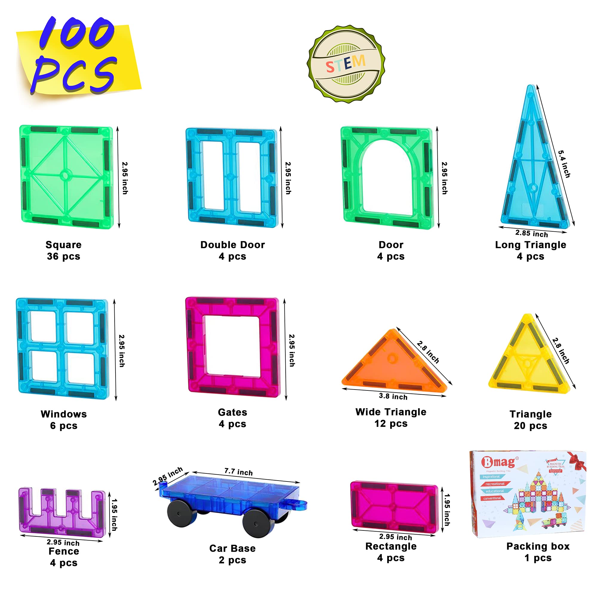 Foto 8 pulgar | Venta Internacional - Bloques De Construcción Magnéticos Bmag 100 Piezas Con 2 Coches Para Niños