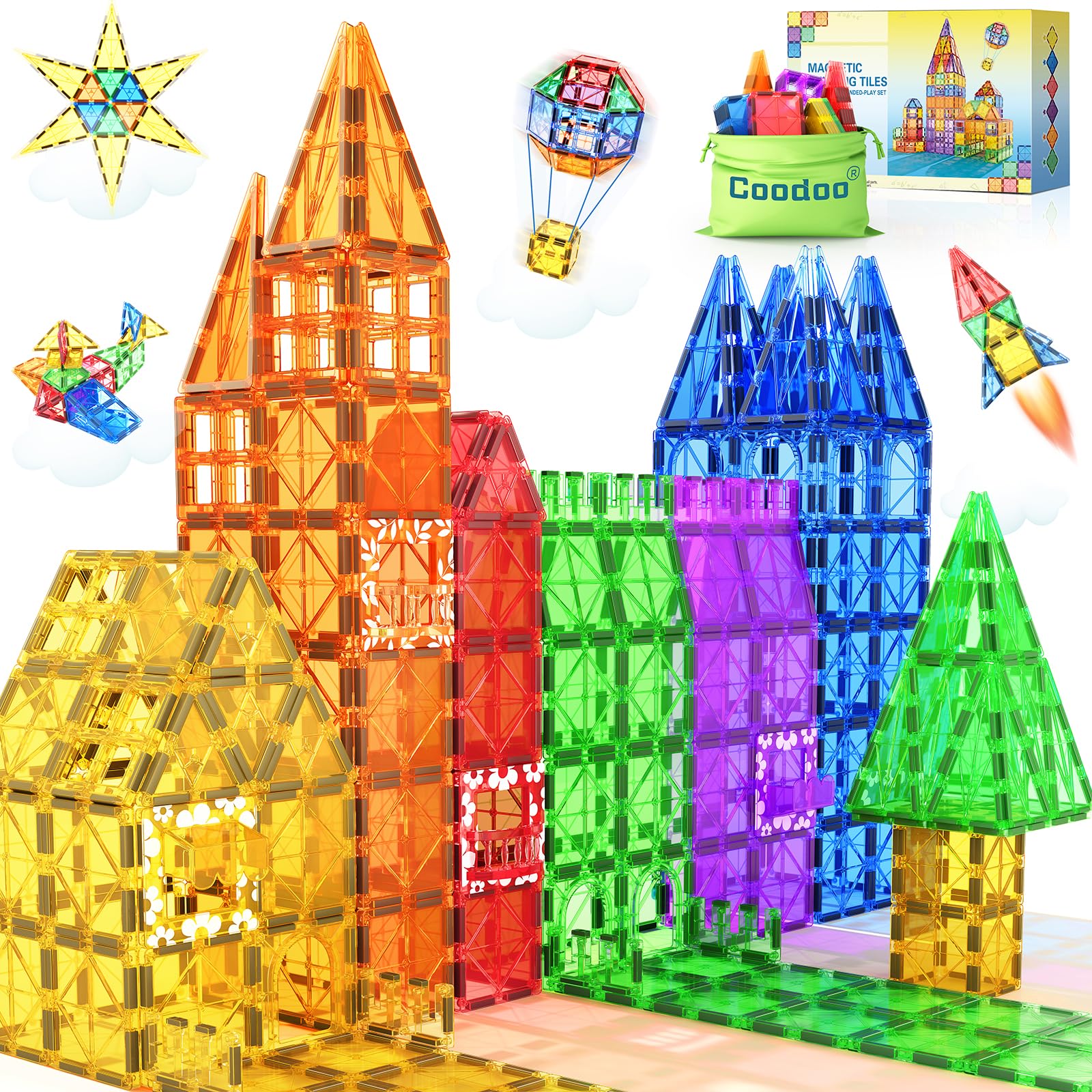 Venta Internacional - Azulejos Magnéticos De Construcción Coodoo, 60 Unidades, Para Niños A Partir De 3 Años