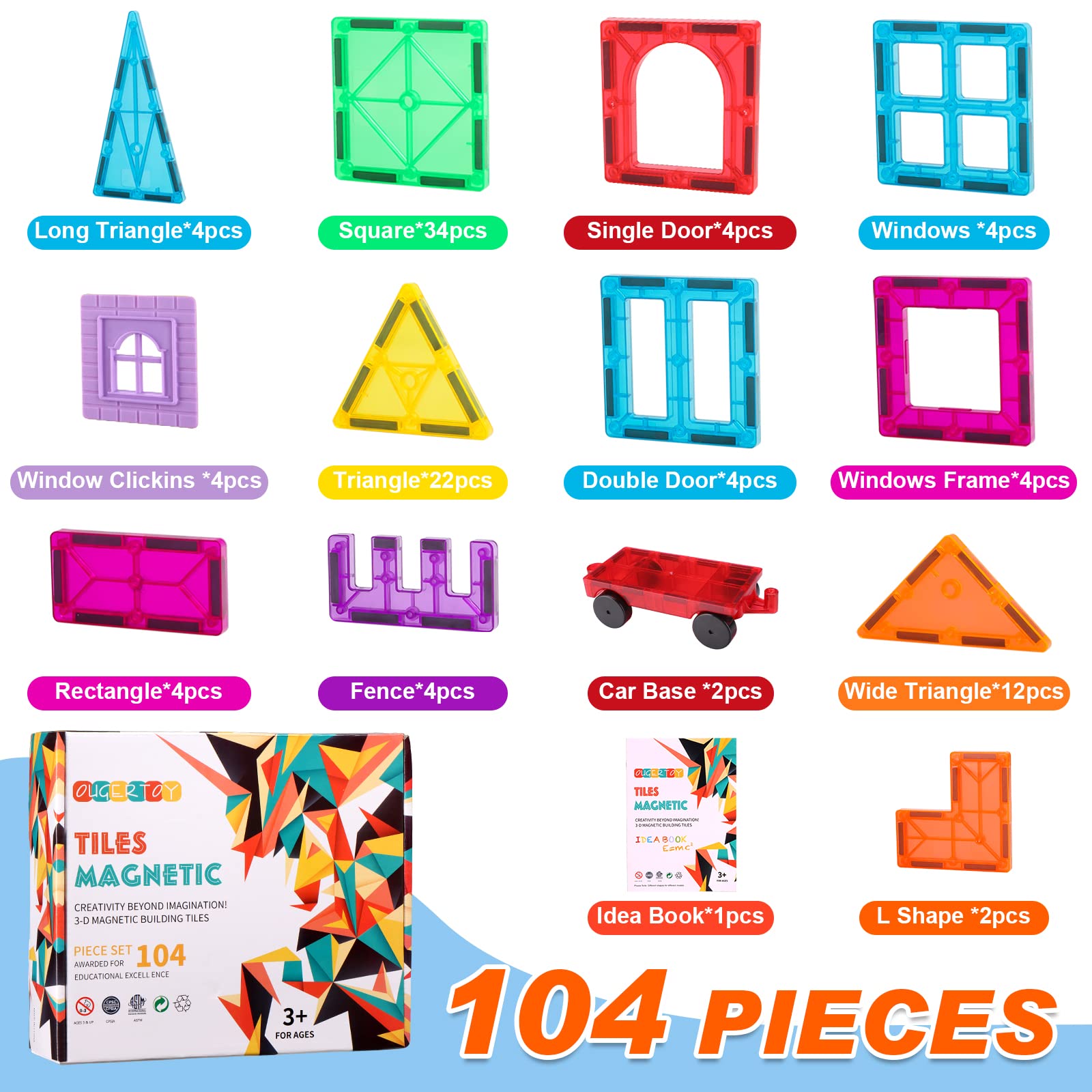 Foto 6 pulgar | Venta Internacional - Azulejos Magnéticos De Construcción Ougertoy Para Niños De Más De 3 Años Con 104 Piezas