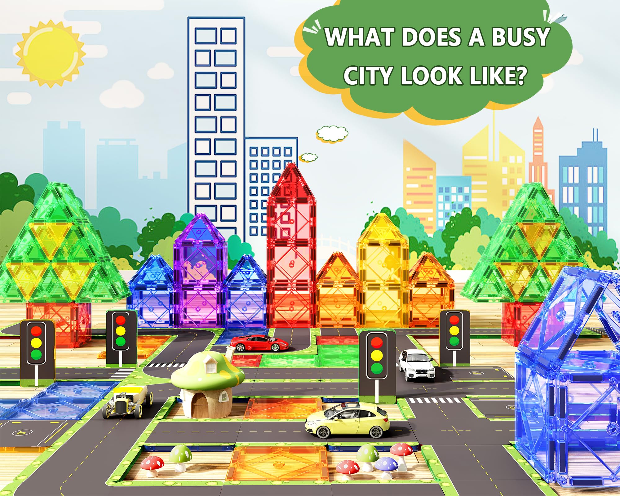 Foto 5 | Venta Internacional - Juego De Azulejos Magnéticos Soyee De Building Toys Para Carretera, 56 Piezas