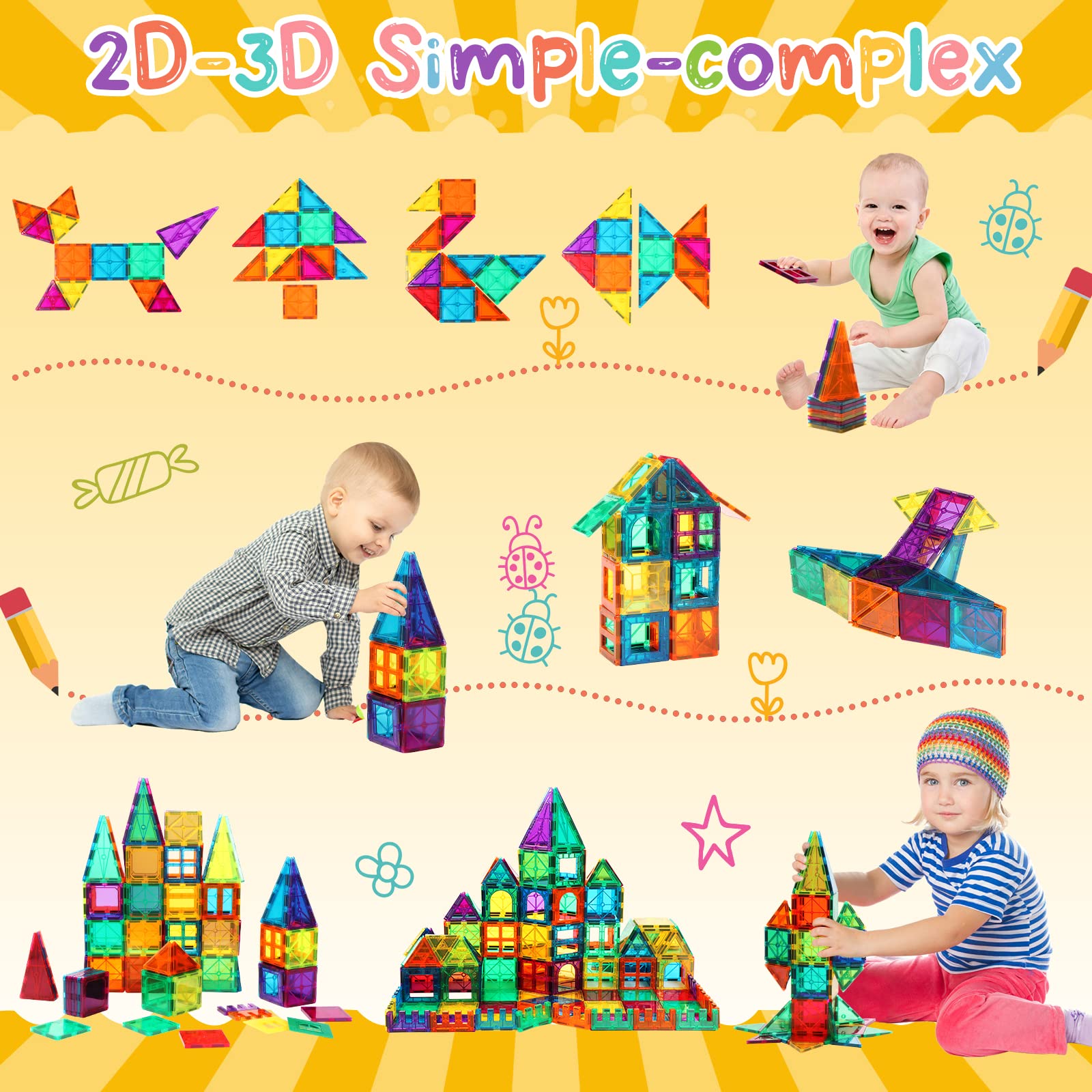 Foto 4 | Bloques De Construcción Magnéticos Fnjo Magnetic Tiles 64pcs - Venta Internacional.