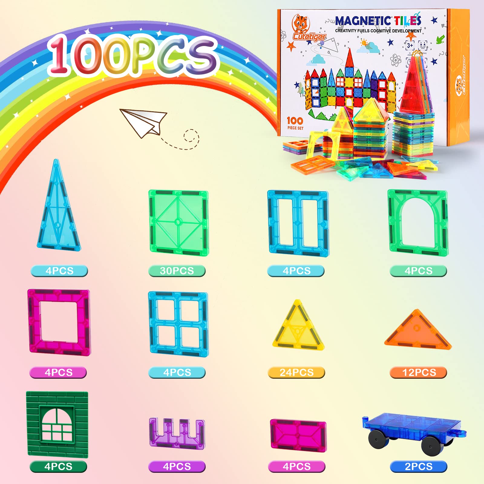 Foto 8 pulgar | Juego De Construcción Magnético Cutetiger De 100 Piezas Con Imanes Para Niños - Venta Internacional.