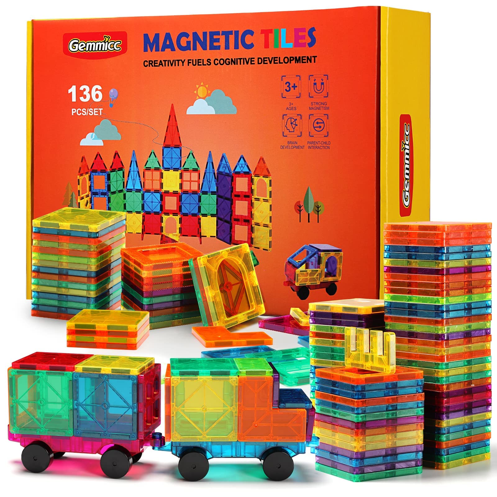 Foto 2 pulgar | Bloques De Construcción Gemmicc Magnetic Tiles Deluxe 136 Unidades Para Niños - Venta Internacional.