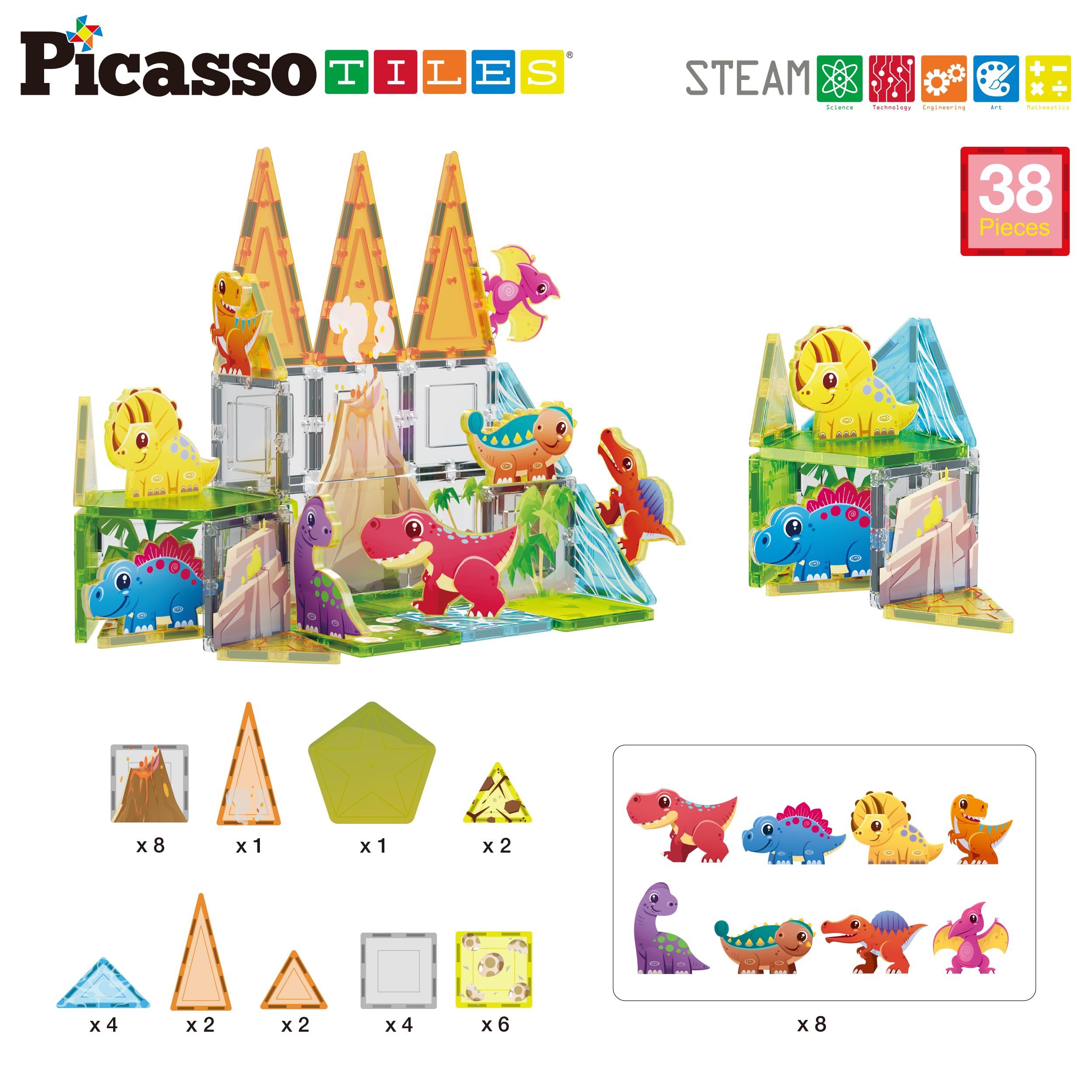 Foto 3 pulgar | Juego de Construcción PicassoTiles con 30 Piezas y 8 Figuras de Dinosaurio - Venta Internacional